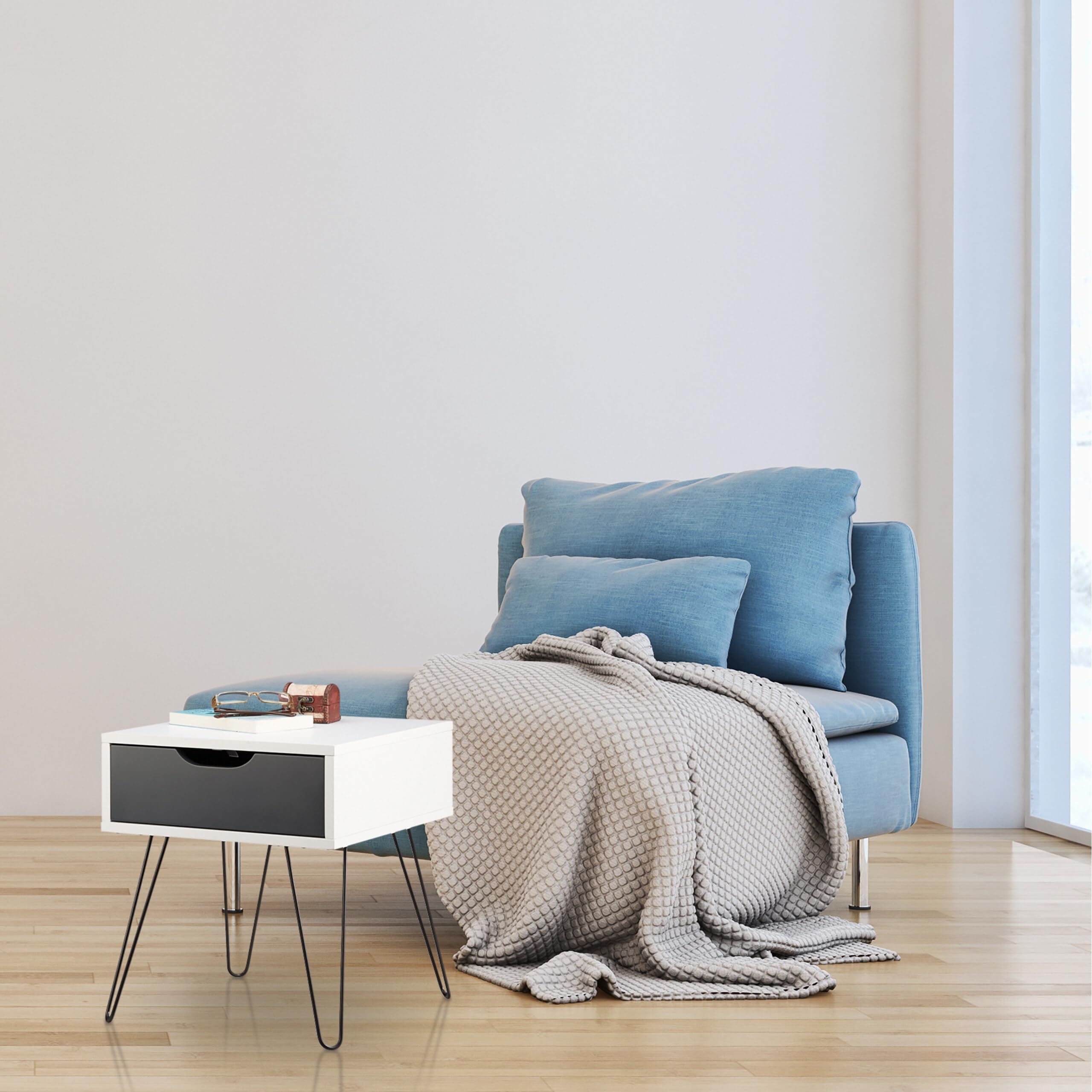 Relaxdays Nachttisch mit Schublade, modernes Design, eckiges Nachtschränkchen, HxBxT: 44 x 40 x 40 Zentimeter, grau, schwarz-weiß, Standard