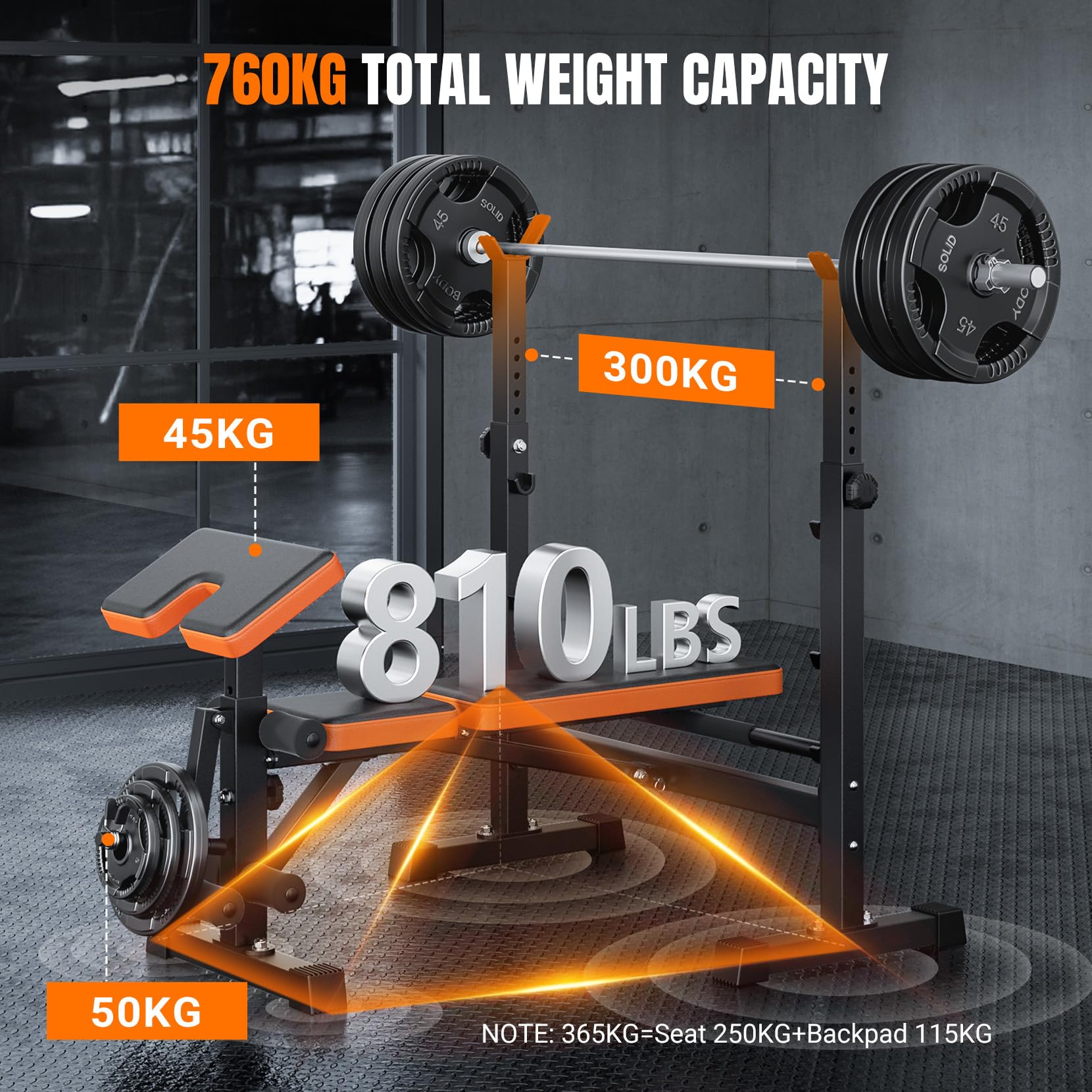Multifunzione Palestra Casa con Rack Palestra, Panca Piana Bilanciere, Panca Addominali con leg extension leg curl - arm curl - porta