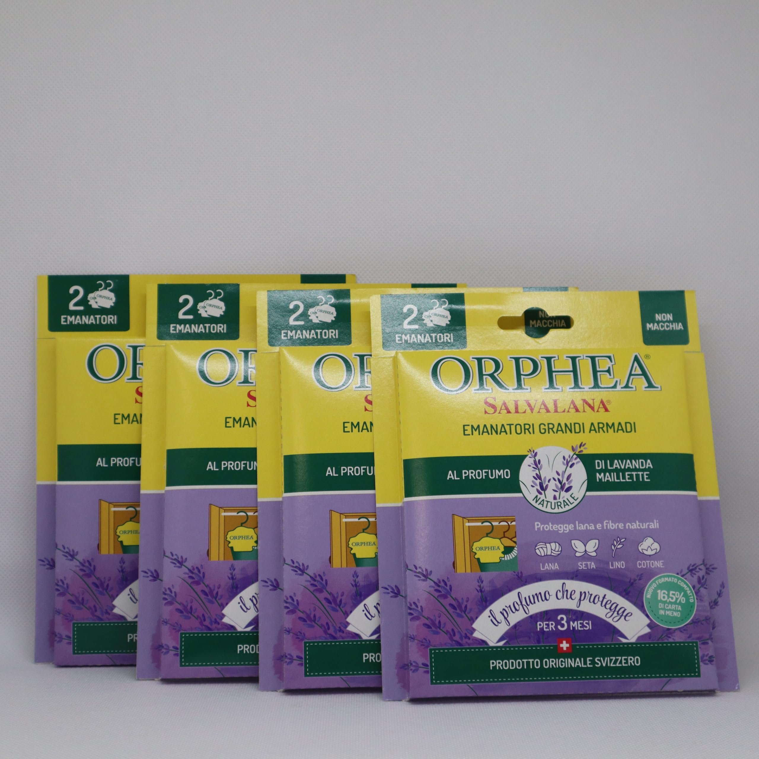 Orphea 4X Salvalana Emanatori Grandi Armadi Protegge Lana e Fibre Naturali al Profumo di Lavanda Maillette - 4 Confezioni da 2 Emanatori Ognuna