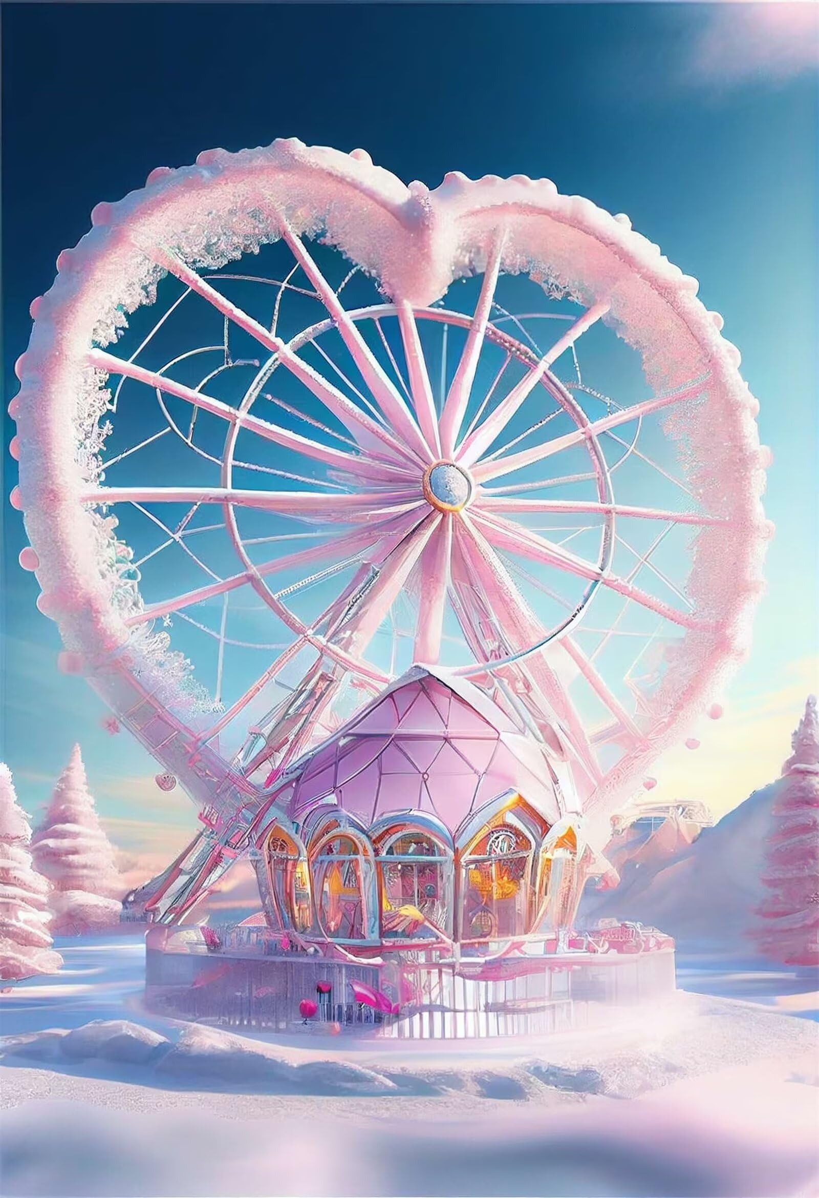 Puzzle dla dorosłych, 1000 elementów, różowe koło Ferris, dzieło sztuki, puzzle 75 x 50 cm, kolorowe puzzle "zrób to sam" do dekoracji domu, rodzinne puzzle dla początkujących i dzieci