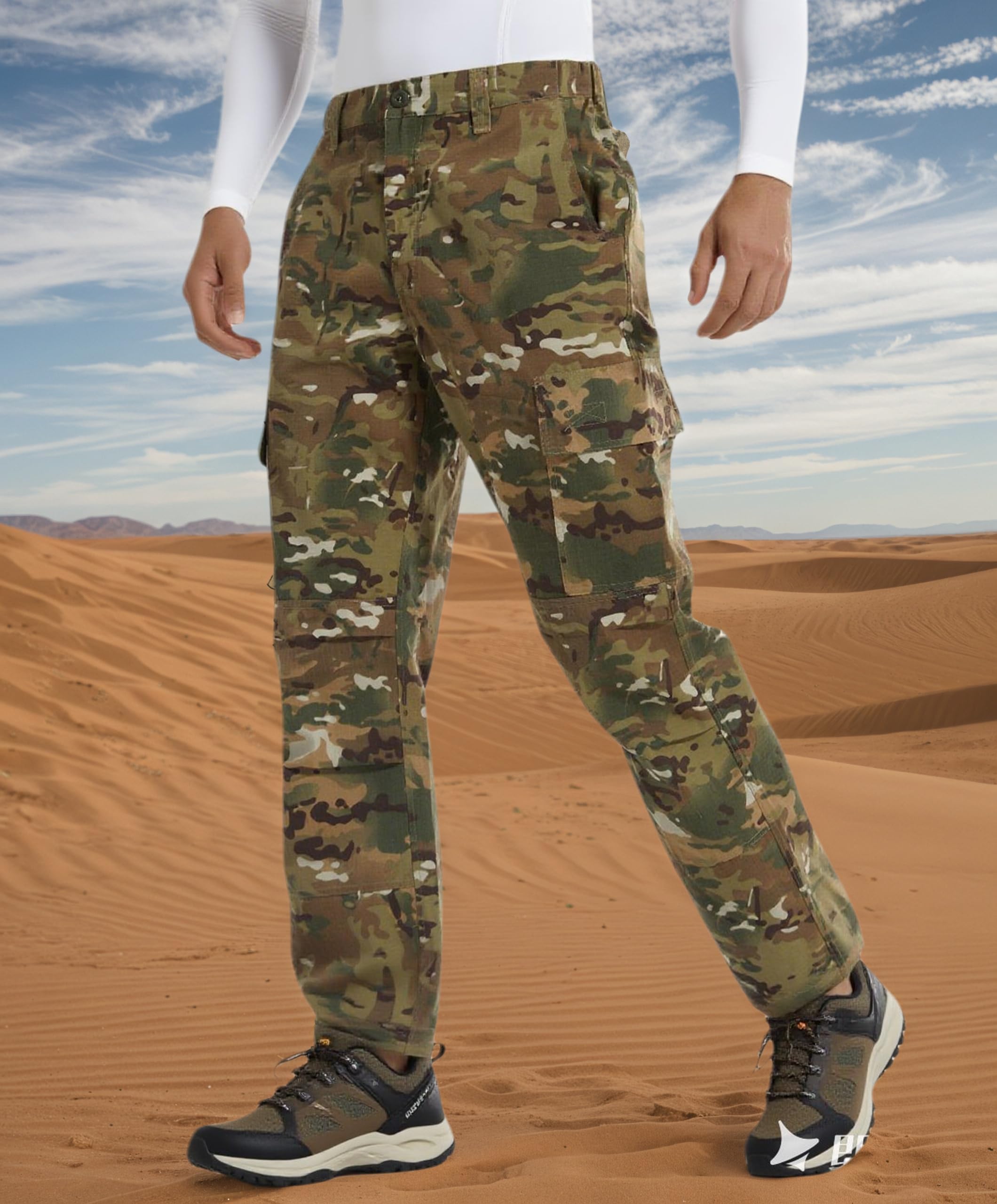 YUSHOW Pantalon Tactique Homme Randonnée Militaire Paintball Pantalon Cargo avec Poches Durable Airsoft Camouflage pour Chasse Trekking