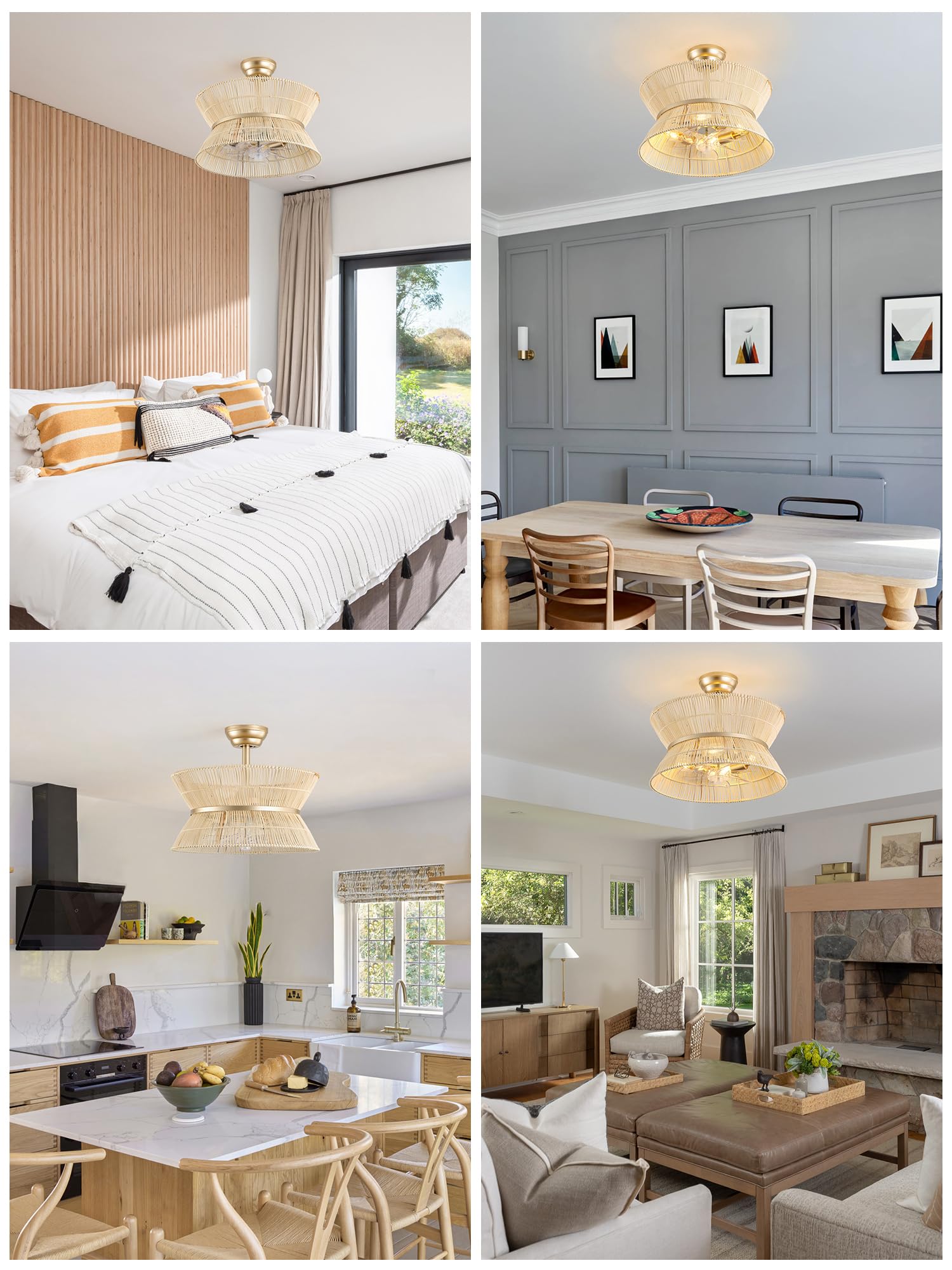 MizWacky Gold Crystal Fandelier Ceiling Fans with Lights, 20" Gold Flower Chandelier Ceiling Fan with Light Remote Control, Caged Mid-Century with 6 Speeds for Bedroom, Nursery, Living Room