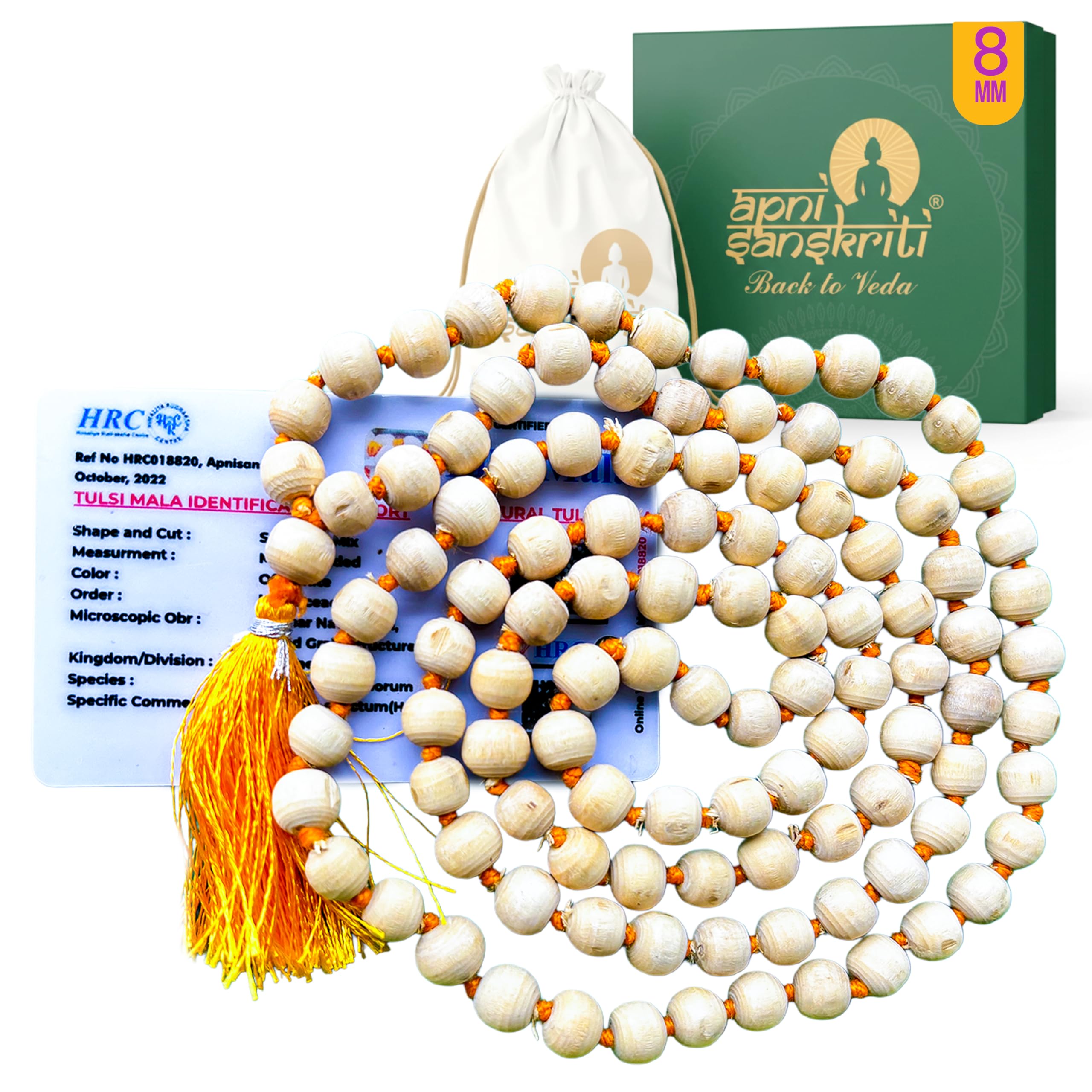 Apnisanskriti Tulsi Mala (AAA Quality, 8mm, 108 Beads) for Jaap - Off White Color - Natural Tulsi Beads- Pack of 1-image-29