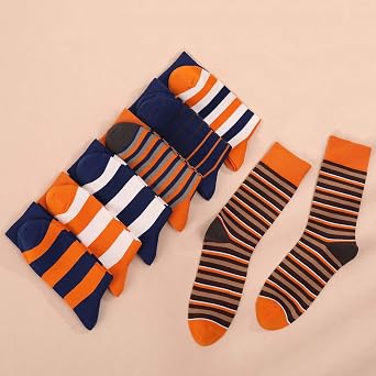 TOEJYJ Mens Fun Dress Socks, Pattern Funny Casual Socks Pack, Colorful Striped Cotton Novelty Socks Size 10-13