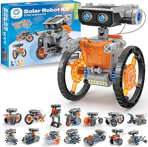 Sillbird Solar Robot Building Kit Christmas STEM Gift for Boys Aged 8-13, 15-in-1 DIY Science Educational Robotic Toy for Kids Teens Birthday, Powered by The Sun or Battery with 212 Pieces