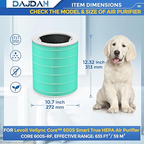 Miniatura 3 de Core 600S - Filtro de repuesto compatible con purificador de aire Levoit Core 600S-RF y purificadores de aire Levoit Core 600S para el hogar,