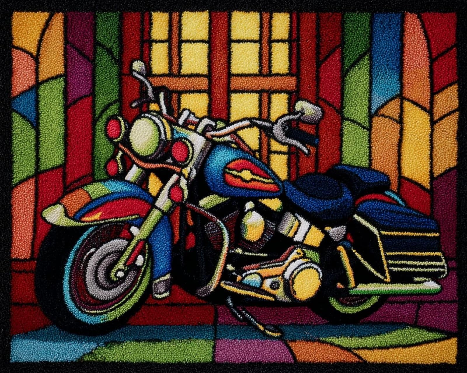 Wallphantom DIY Latch Hook Rug Kit Handmade Carpet,Retro Motorcycles,Crochet Yarn Embroidery Needlework Hook Kit for Beginners,Home Decor Festival,Gift,80x160cm