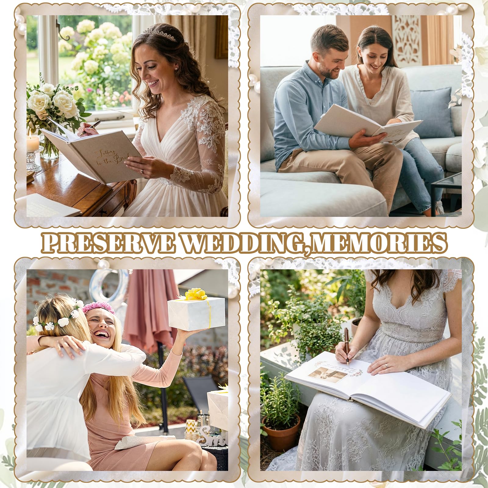 Libro de invitados de boda de 21.6 x 17.8 cm, cartas para la novia, álbum de recortes, libro de recuerdos de boda, álbum de recortes DIY de papel en blanco, álbum de fotos, libro de firmas de