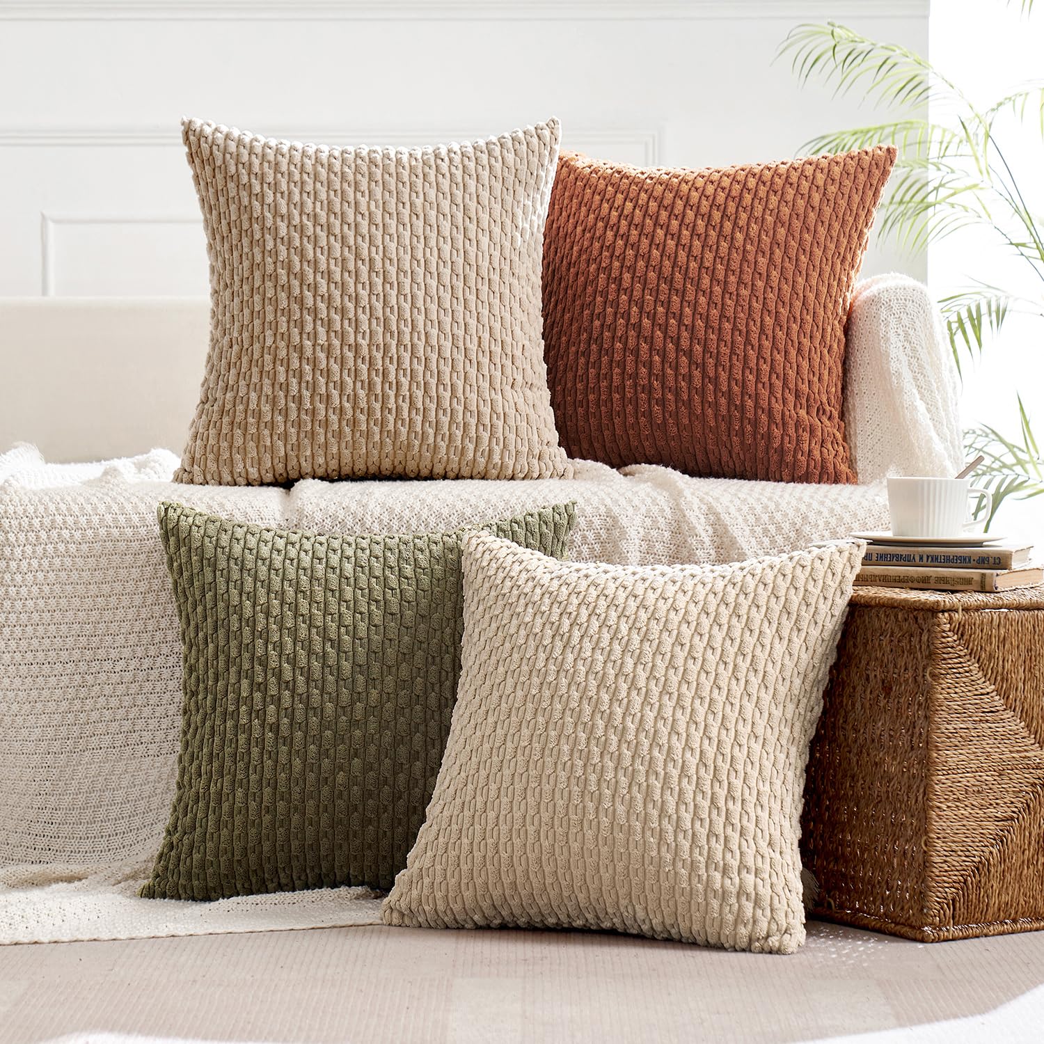 MIULEE 4 Pezzi Federe Cuscini Decorativi Divano Federa Resistente Quadrato Moderno Morbido per Soggiorno Camera da Letto Casa Sedia Cuscino 50x50 cm Marrone Verde