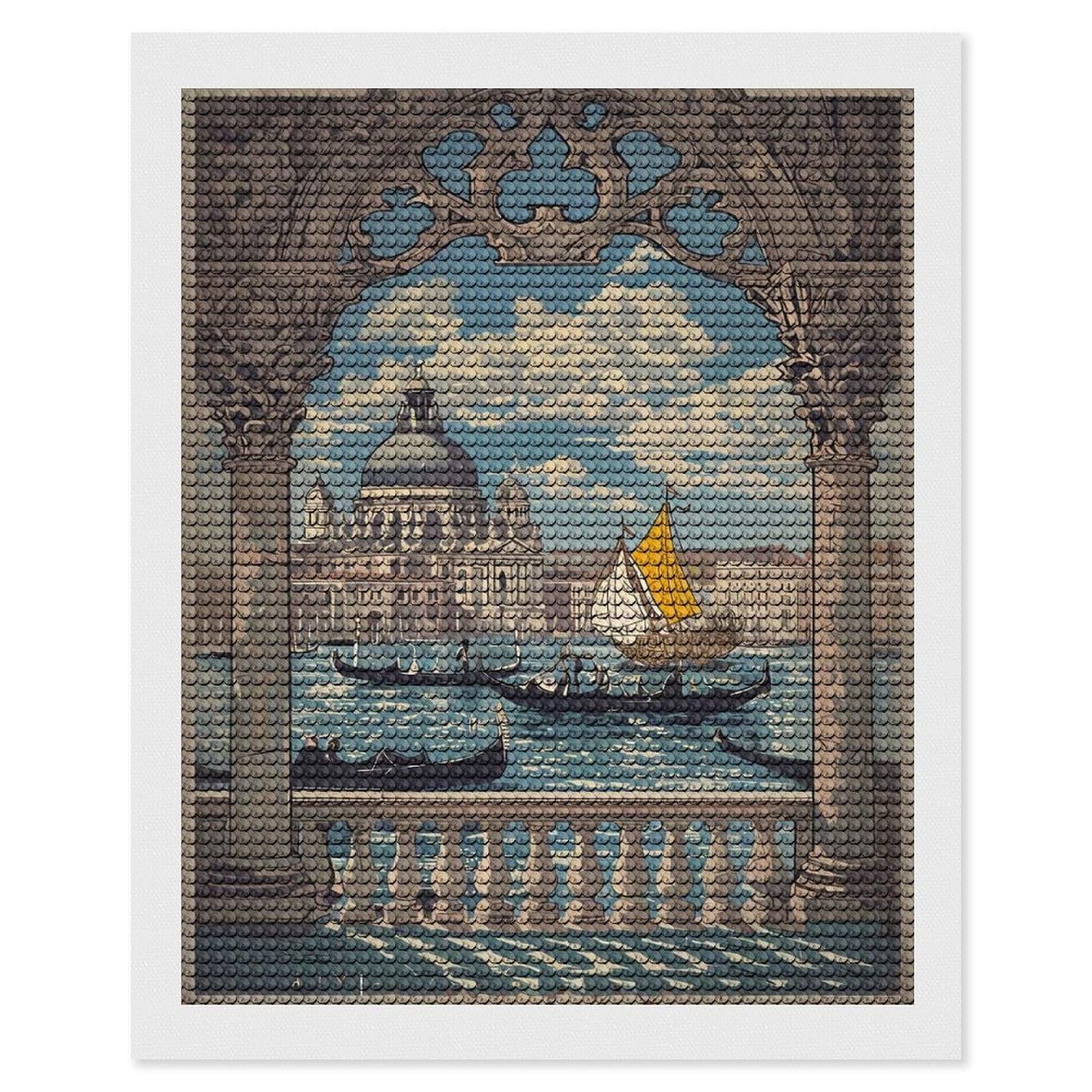 Junmoney Venice Gondola Scene Diamond Painting Canvas Kit 16"x20", Adhesive Canvas, Christmas Gift, Full Kit Included, Thoughtful Present