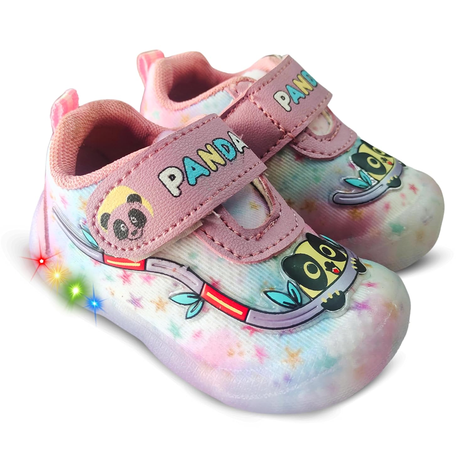 Kids LED Light Up Shoes for Infants, Panda Design, Pink