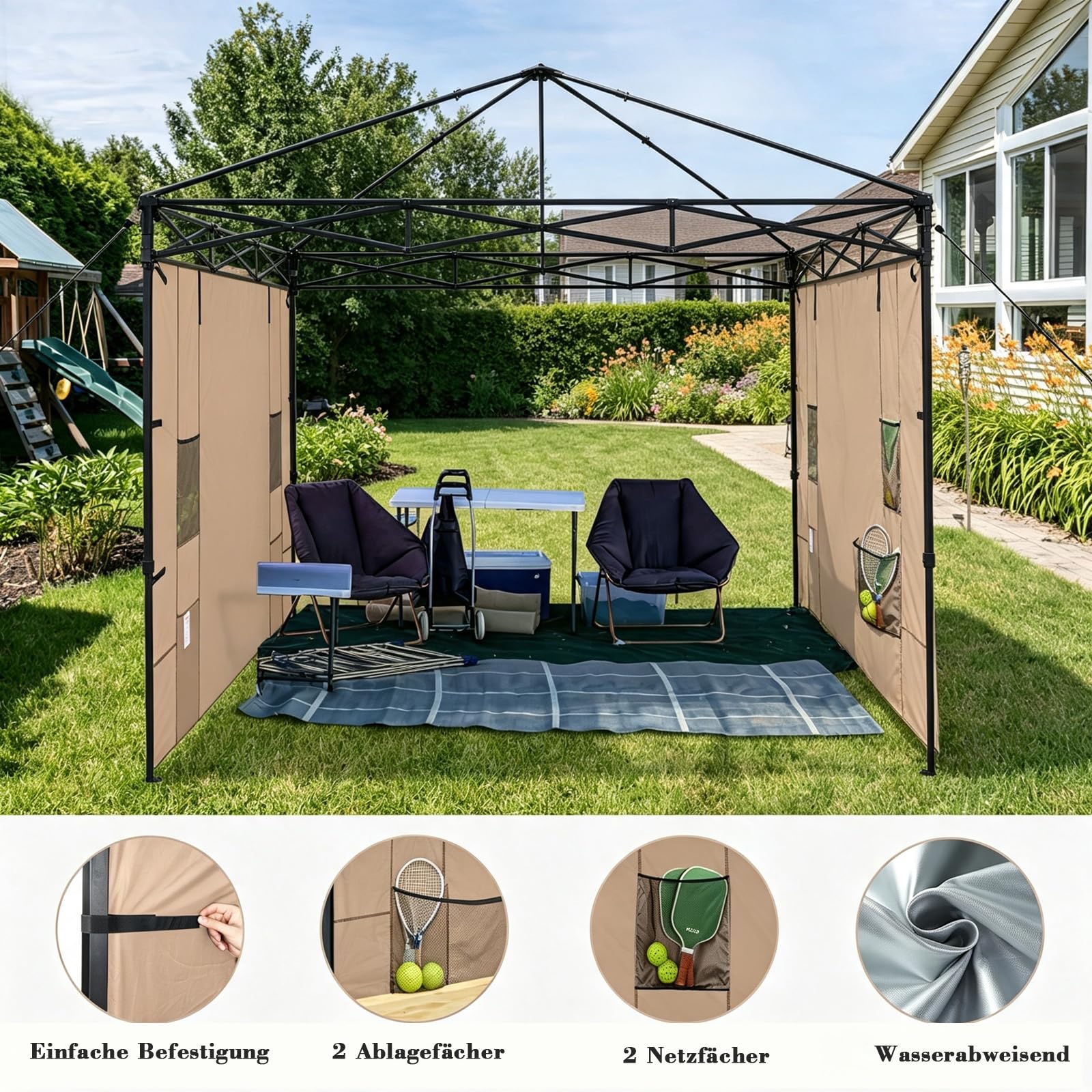 KAMPKEEPER Lot de 2 Parois Latérales 3x3 m pour Tonnelle Pliante