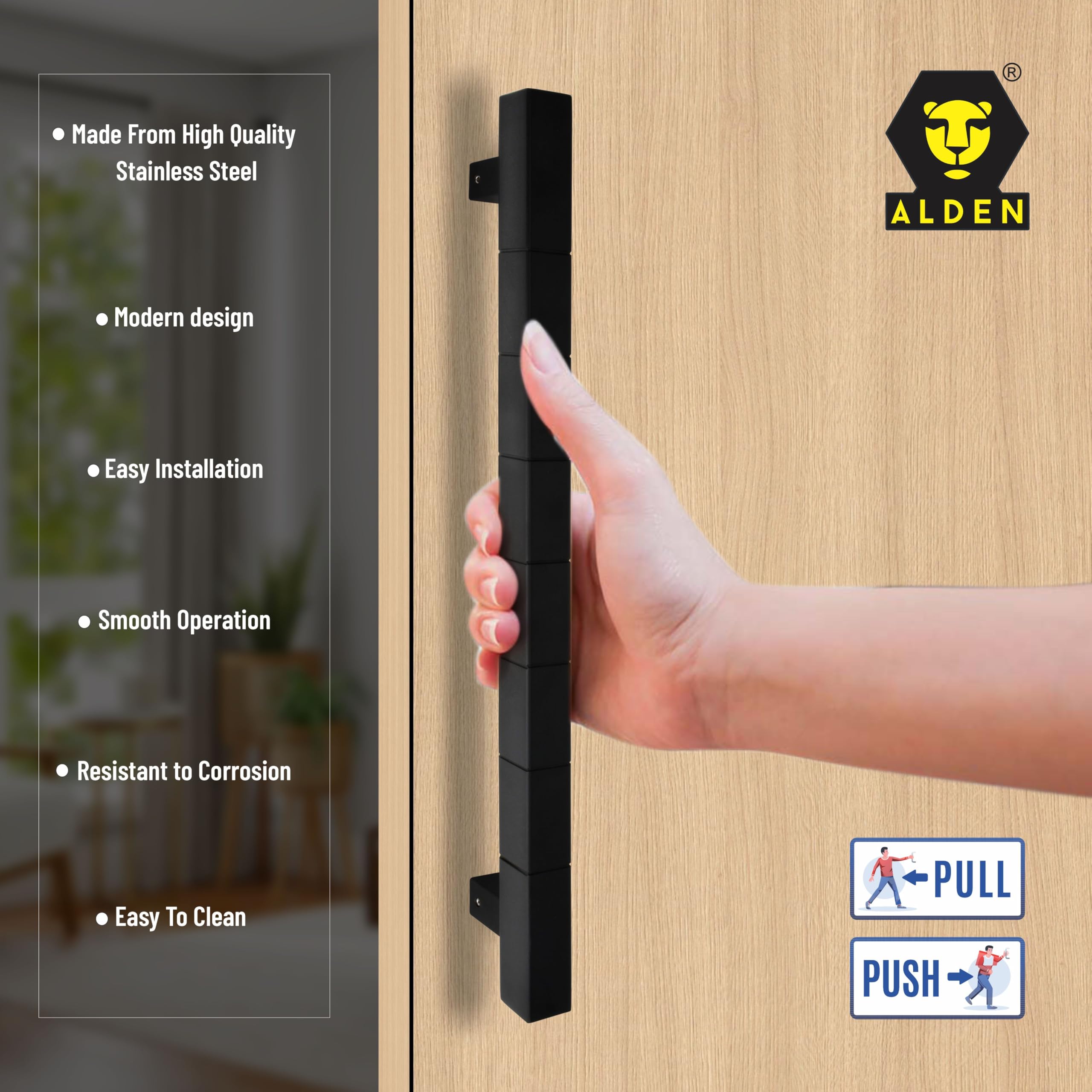 ALDEN 18 Inch Stainless Steel Door Handle/Handle for Glass and Wooden Door/Pull and Push Door Handle for Home/Office/Hotels (Black)(Pack of 1) — Amazon image 3