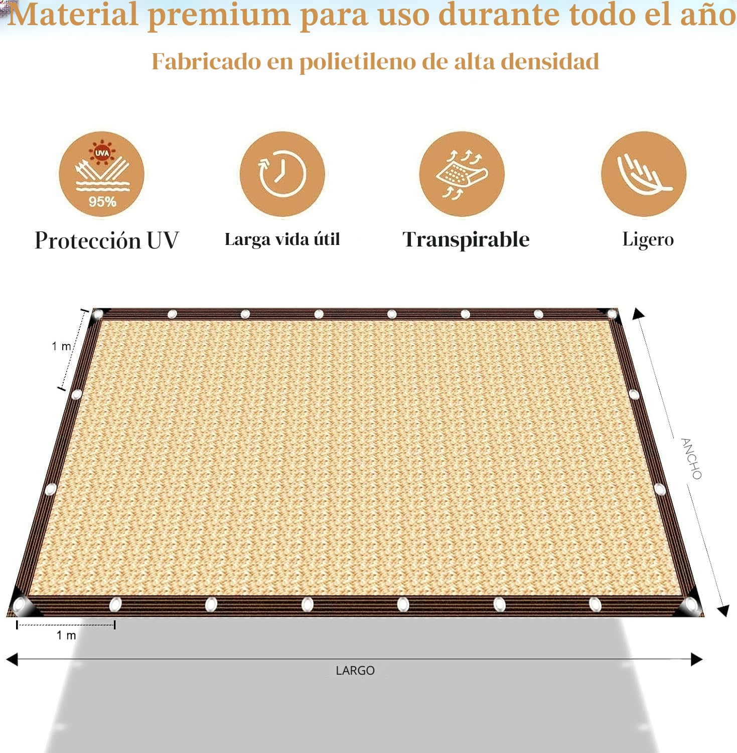 Toldo solar, red de sombra con ojales, protección solar para balcón, terraza, jardín, invernadero, gallinero, piscina, privacidad, resistente al viento y permeable al agua