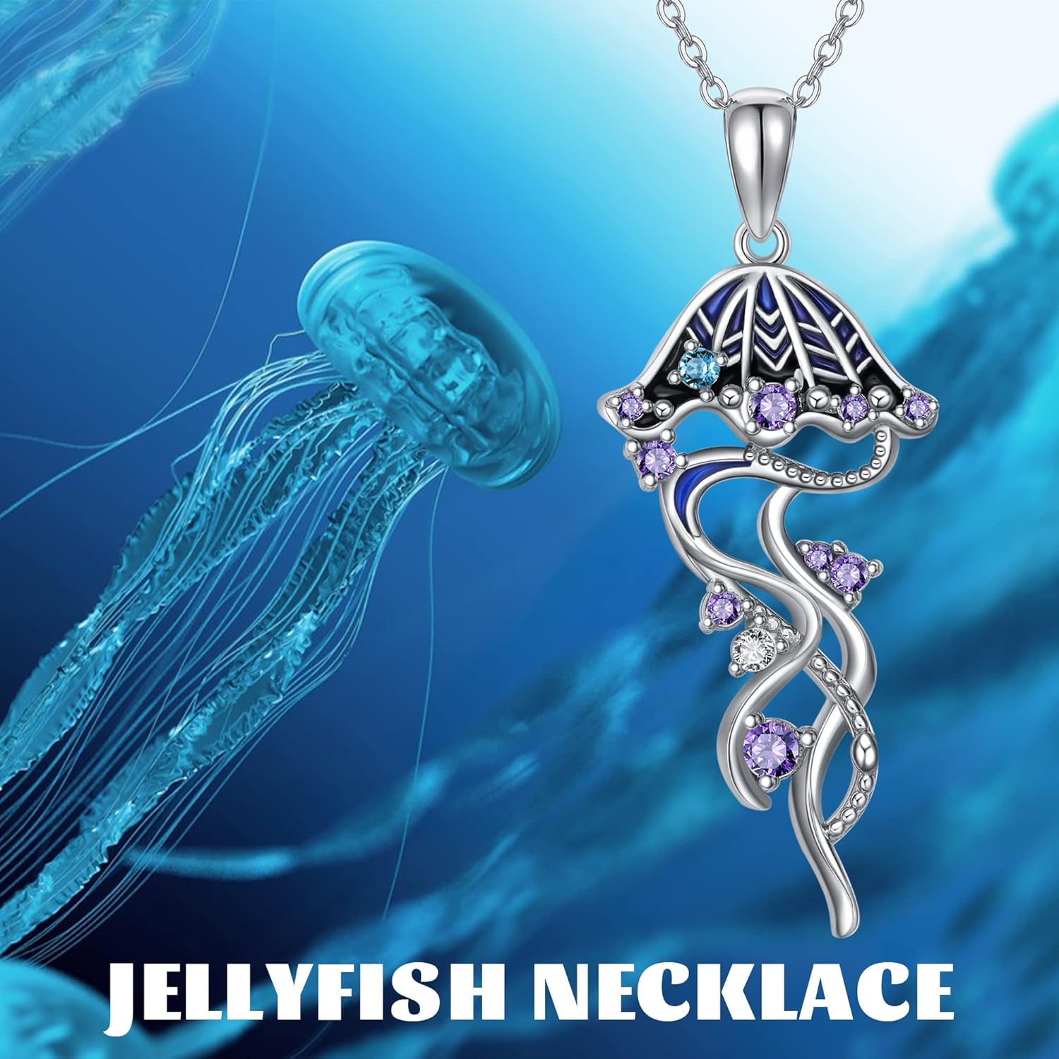 YFN Jellyfish Necklace 925 Sterling Silver Jellyfish Pendant Necklace Ocean Jewelry Gifts for Women
