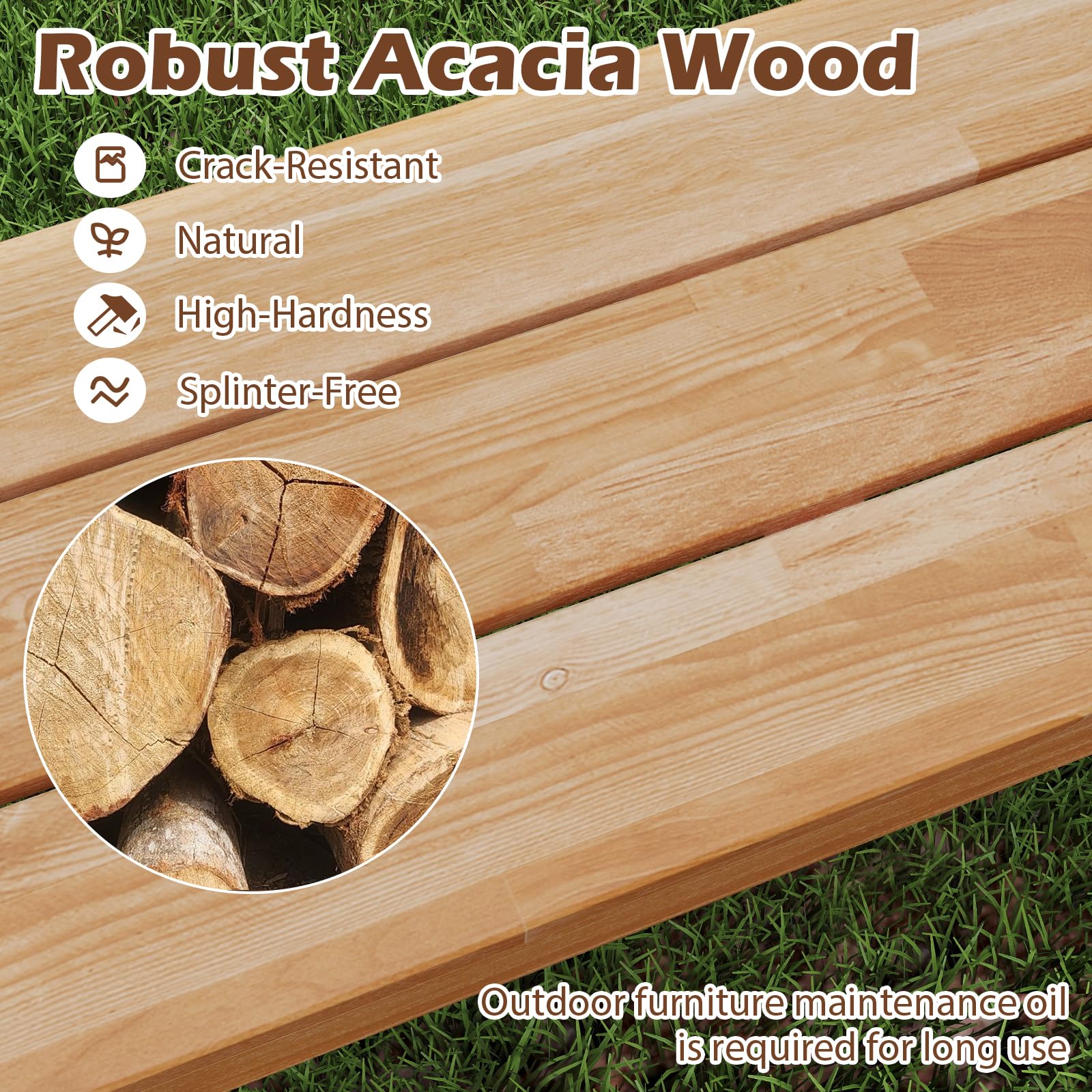 GOPLUS Banco Madera de Acacia Exterior para 3 Plazas,Muebles de jardín Impermeable para Terraza, Baños, Porches y Piscina.Capacidad 360 kg, 160 x 32 x 45 cm (2)