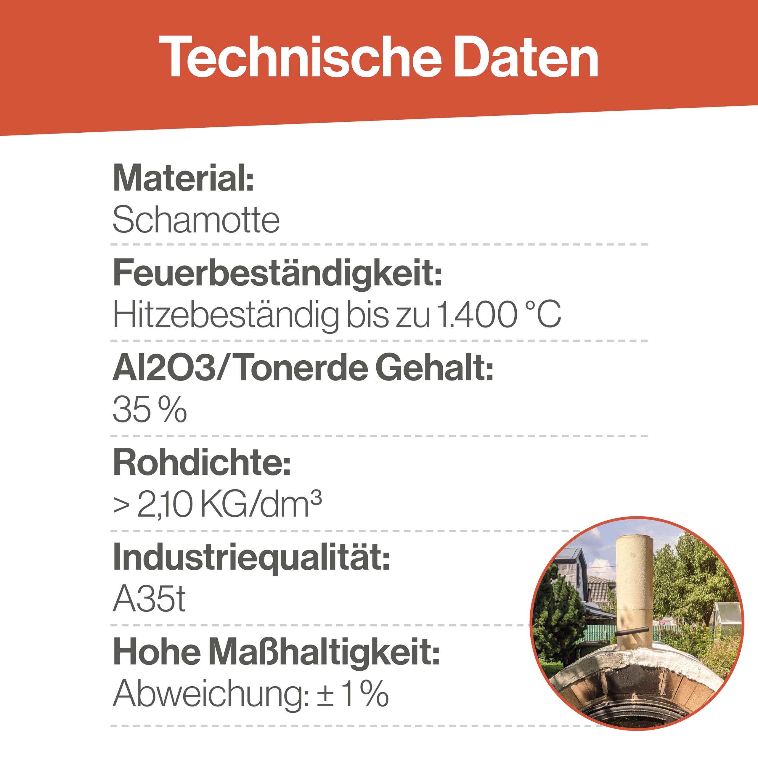 Feuerfest 123 - Schamotterohr Ofen [Ø 120x300 mm] (Innendurchmesser x Länge) - Für Kaminöfen, Öfen & Grills - Schamottstein 1.400 °C hitzebeständig - Ofenrohr aus Schamotte - Mit Nut und Feder