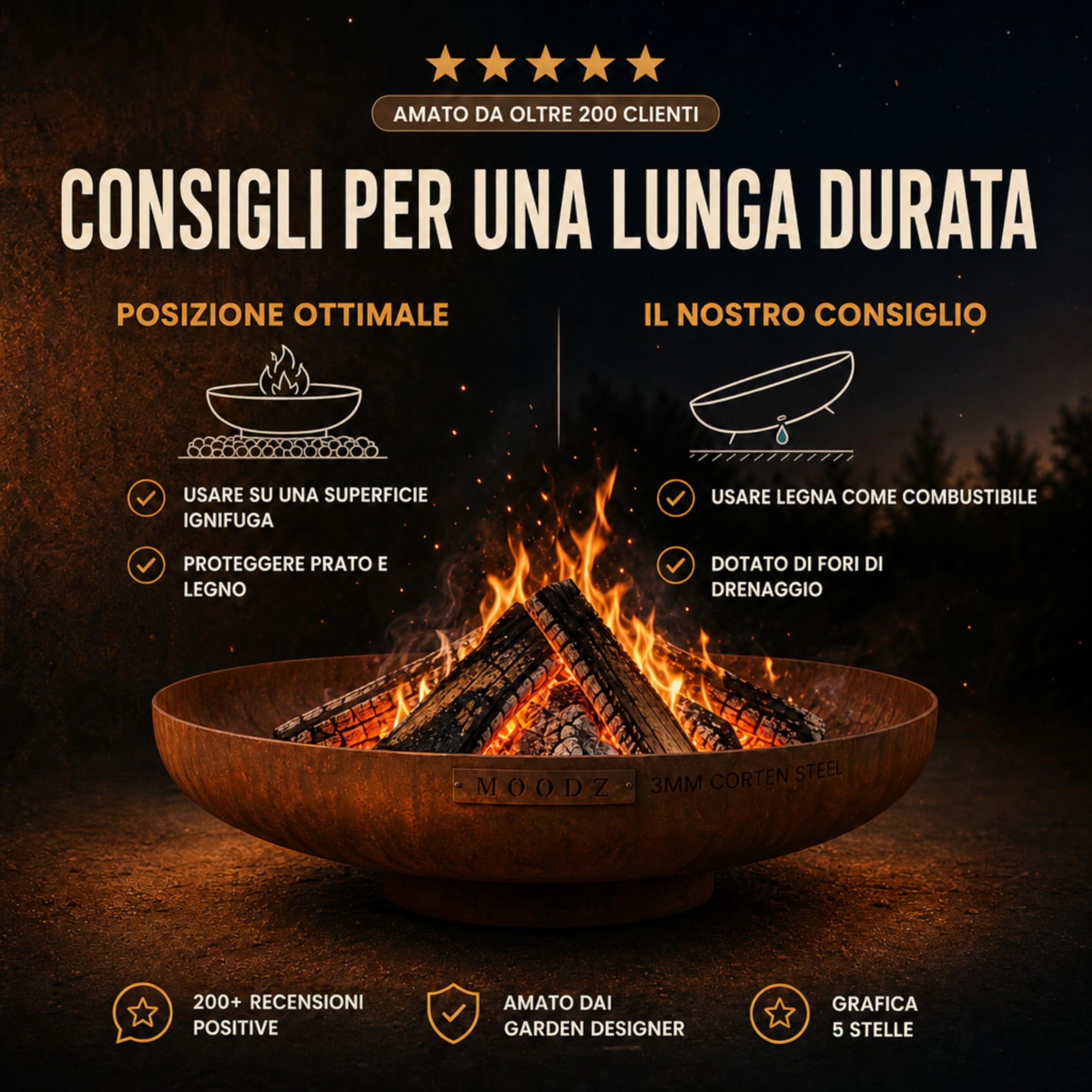 MOODZ Outdoor Living Braciere da Giardino Corten Ø100 cm