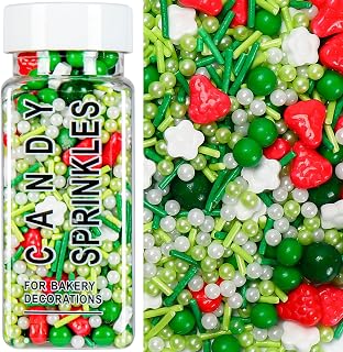 ST Patricks Day Green Sprinkles for Cake Decorating, Spring Sprinkles Mix with Strawberry Pearl Jimmies Flower for Ice Cream Cupcakes Baking Cookies Cake Topping