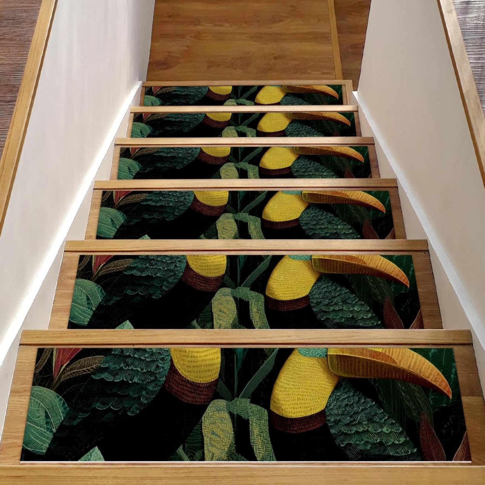 Tapis de marche d'escalier antidérapant 15 oiseaux tropicaux pour intérieur