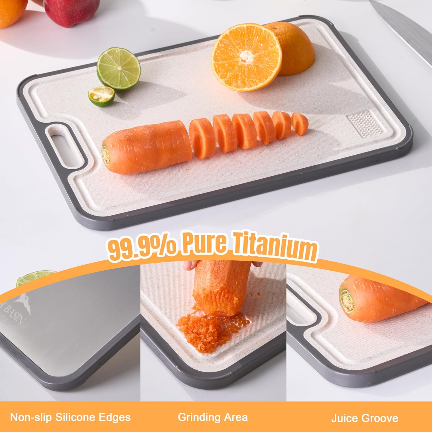 Double-Sided Titanium and Wheat Straw Cutting Board for Kitchen - Eco-Friendly, Large, Durable Chopping Board - Smart Kitchen Tools for Home Cooks and Chefs