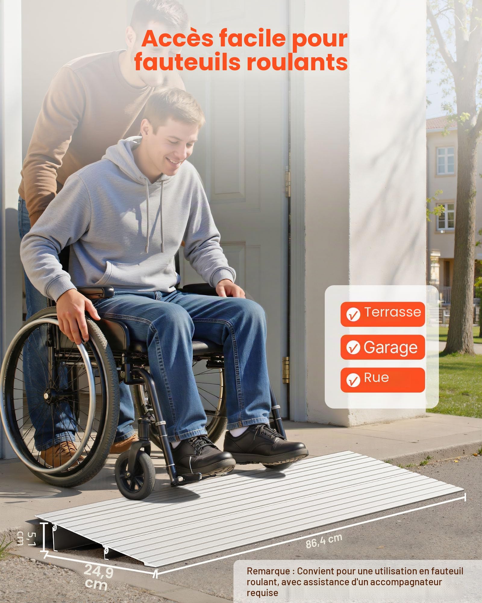 VEVOR Rampe de Seuil de Porte pour Fauteuil Roulant, Hauteur Max 59 mm, Charge Max 363 kg, Rampe en Alliage Aluminium pour Fauteuils Roulants, Scooters, Fauteuils Électriques, Déambulateurs, Vélos