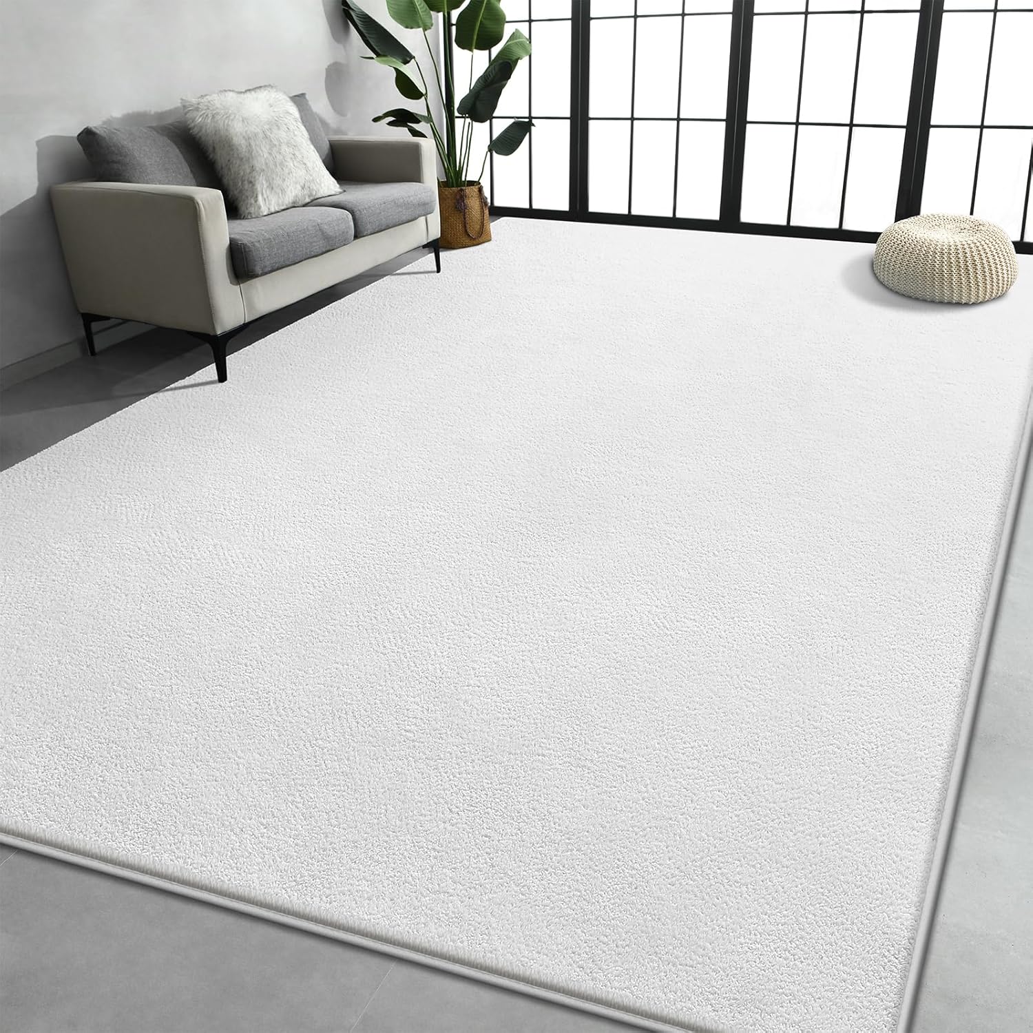 Large Area Rugs for Living Room Bedroom, 4x6 Feet White Rug, Minimalist Modern Shag Rug, Soft Thick Comfy Memory Foam Indoor Carpet, Non-Slip Washable Rug for Boys Girls Dorm Nursery Room Home Decor White 4' x 6' (Rectangular)