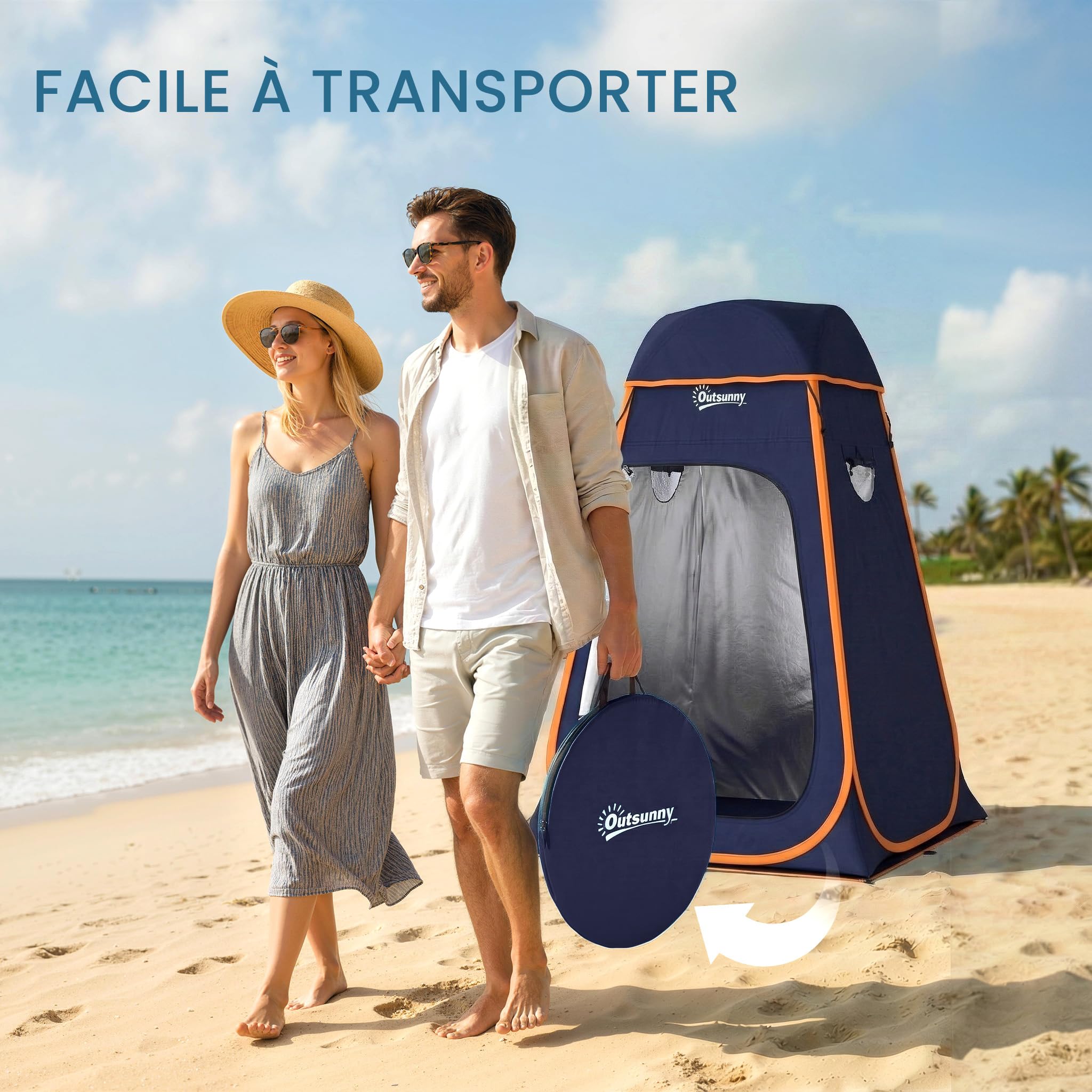Outsunny Tente de Douche Portable Pop Up Toilette Tente de Camping Pliable vestiaire Cabine de Changement Vêtement Extérieure Intérieure Toit Amovible Poche Sac 152 x 152 x 200 cm Bleu foncé
