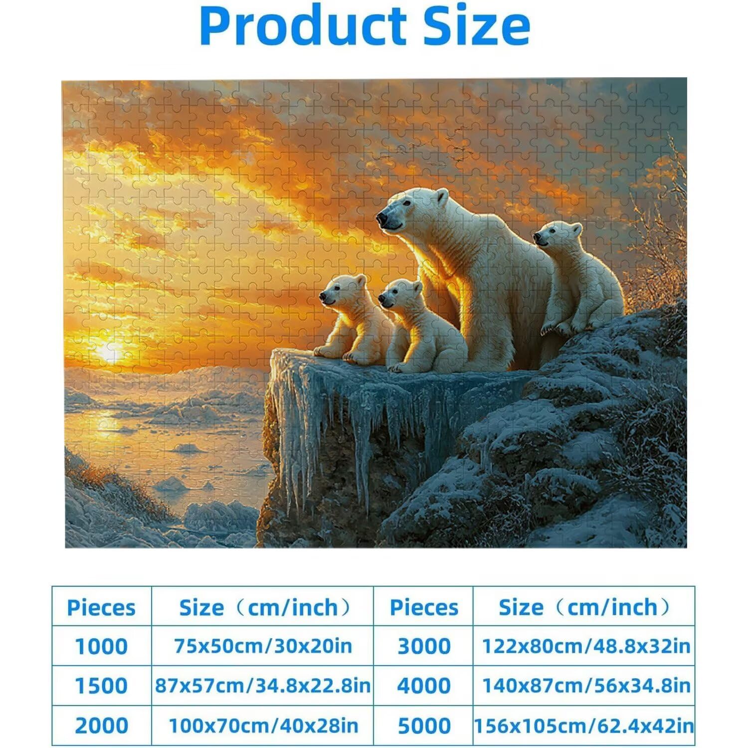 1500 Pezzi di Puzzle, tramonto orso polare1500 Pezzi di Puzzle per Adulti, Regalo di Anniversario e Natale, Decorazione Della Casa, Prevenzione Della Degenerazione Cerebrale Negli Anziani v-833