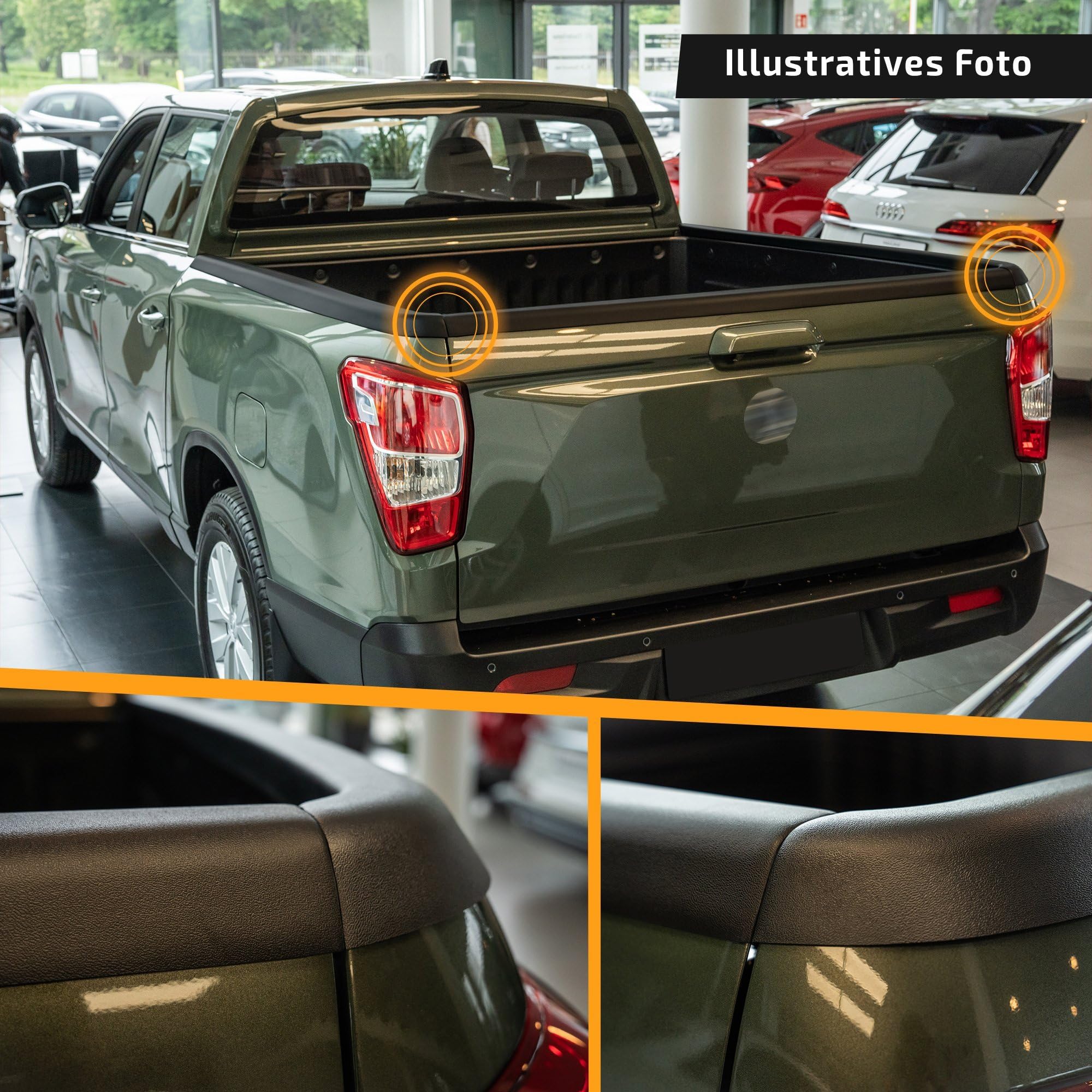 CHROMEMASTER Rantabdeckung für Pick-up Ladefläche Kompatibel mit Ford Ranger Crew Cab 4D 2011-2023 | Robuste Schutzleiste für die Ladekante; Ladekantenschutz, Kratzschutz und Kantenschutz; Kunststoff