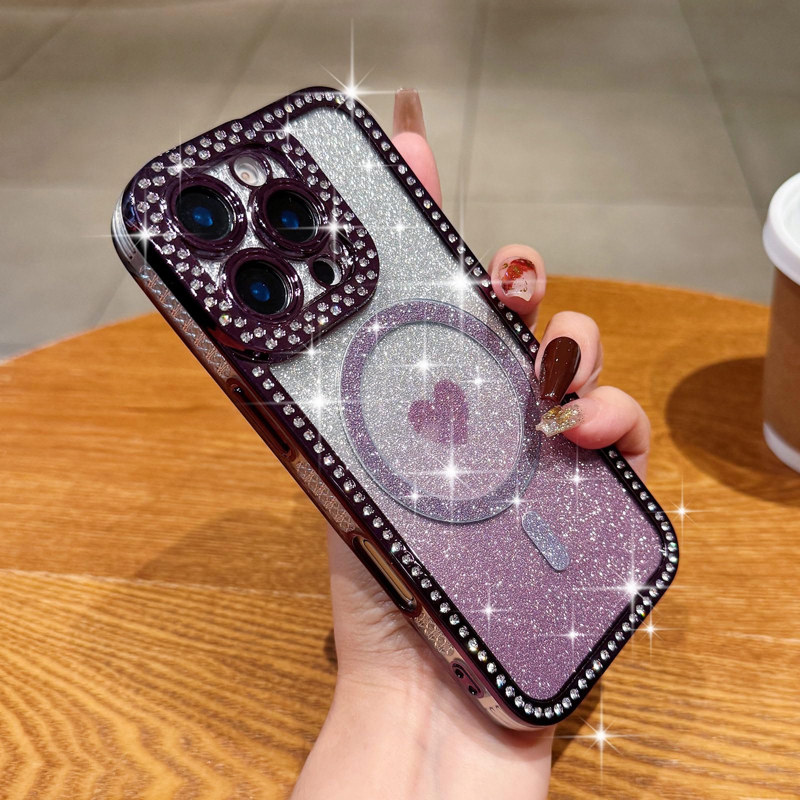 for iPhone 16 Pro Max Case,[Glitter Card with Love Heart Pattern