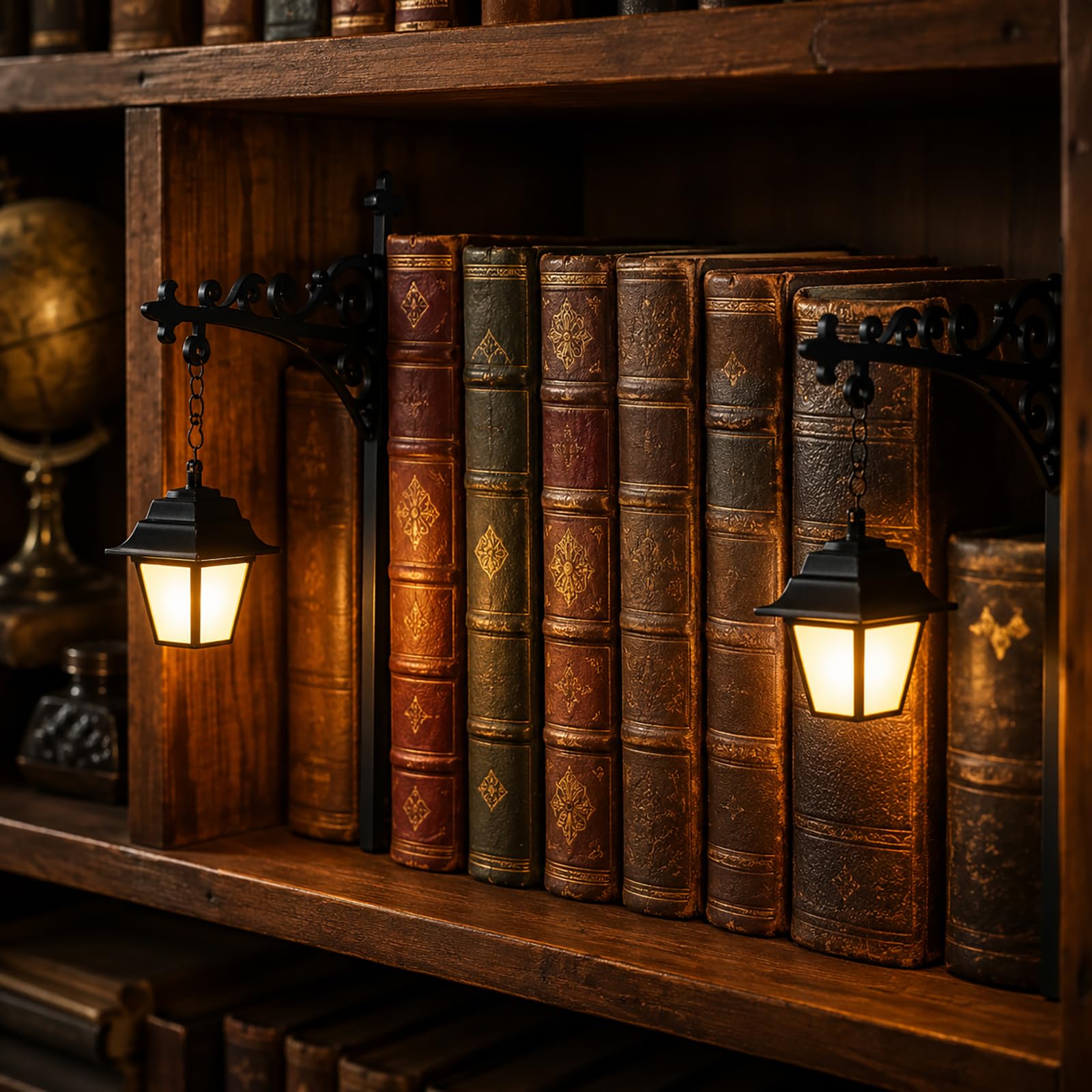 Vintage LED lampka nocna do czytania, latarnia biblioteczna-dekoracyjne oświetlenie półki na książki, miniaturowa wisząca lampa na półkę dla miłośników książek do nauki w bibliotece domowej 4pcs