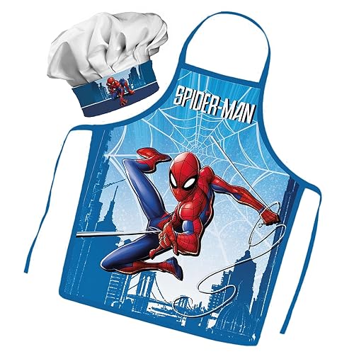 Sorrisini Delantal Infantil y Gorro de Cocinero para Niños Spider-Hero, Mandil Niño