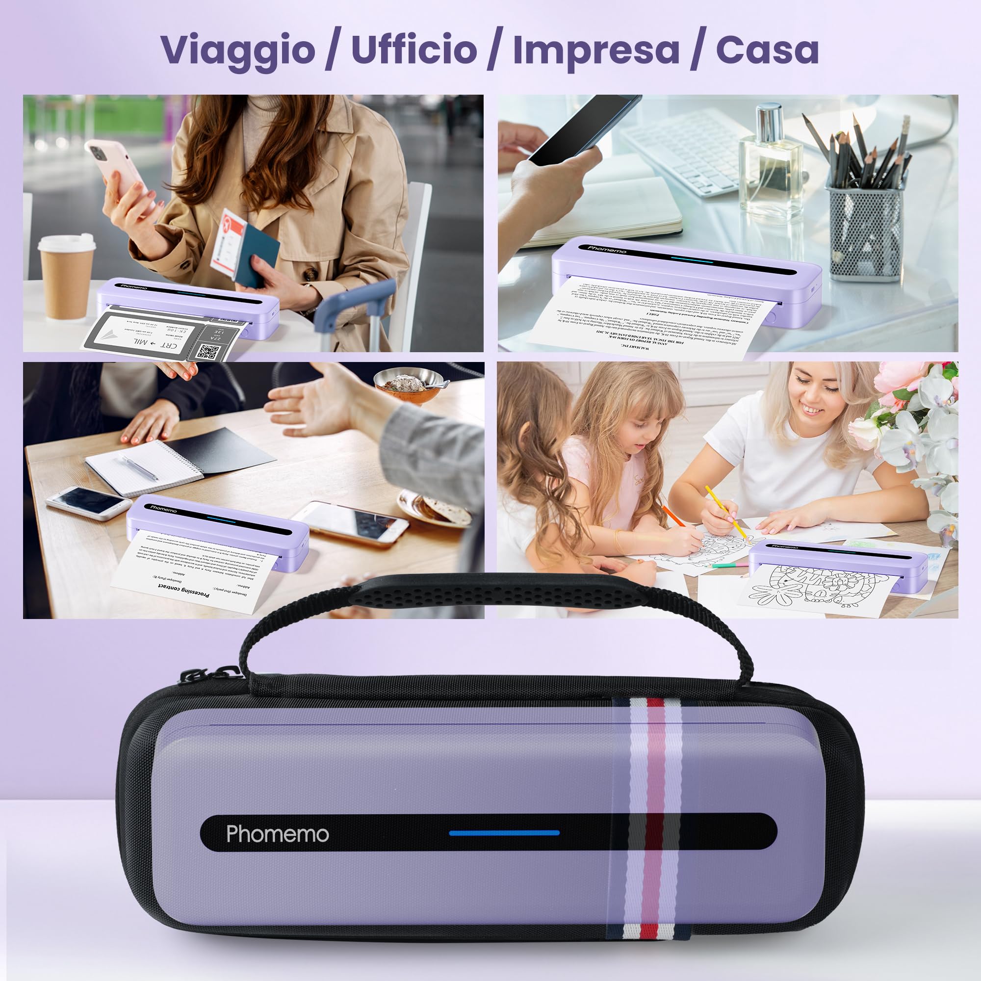 Phomemo M832 Stampante Termica Portatile A4, Senza Inchiostro, 300 DPI, 4 Rotoli di Carta Termica, Compatibile con Android & iOS, Custodia Inclusa