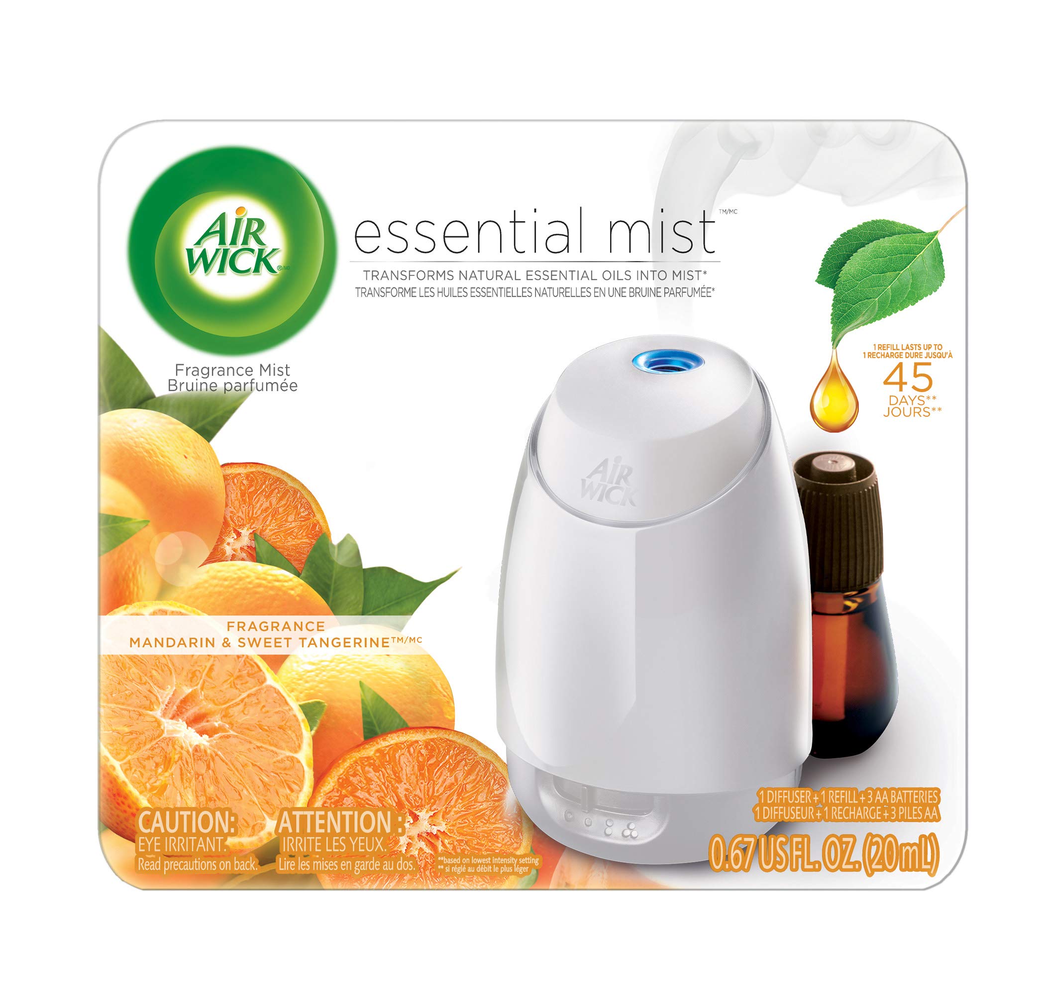 Air WickEssential Mist, Essential Oil Diffuser, (Diffuser + 1 Refill), Mandarin & Sweet Tangerine, Air Freshener (Device and Packaging May Vary)