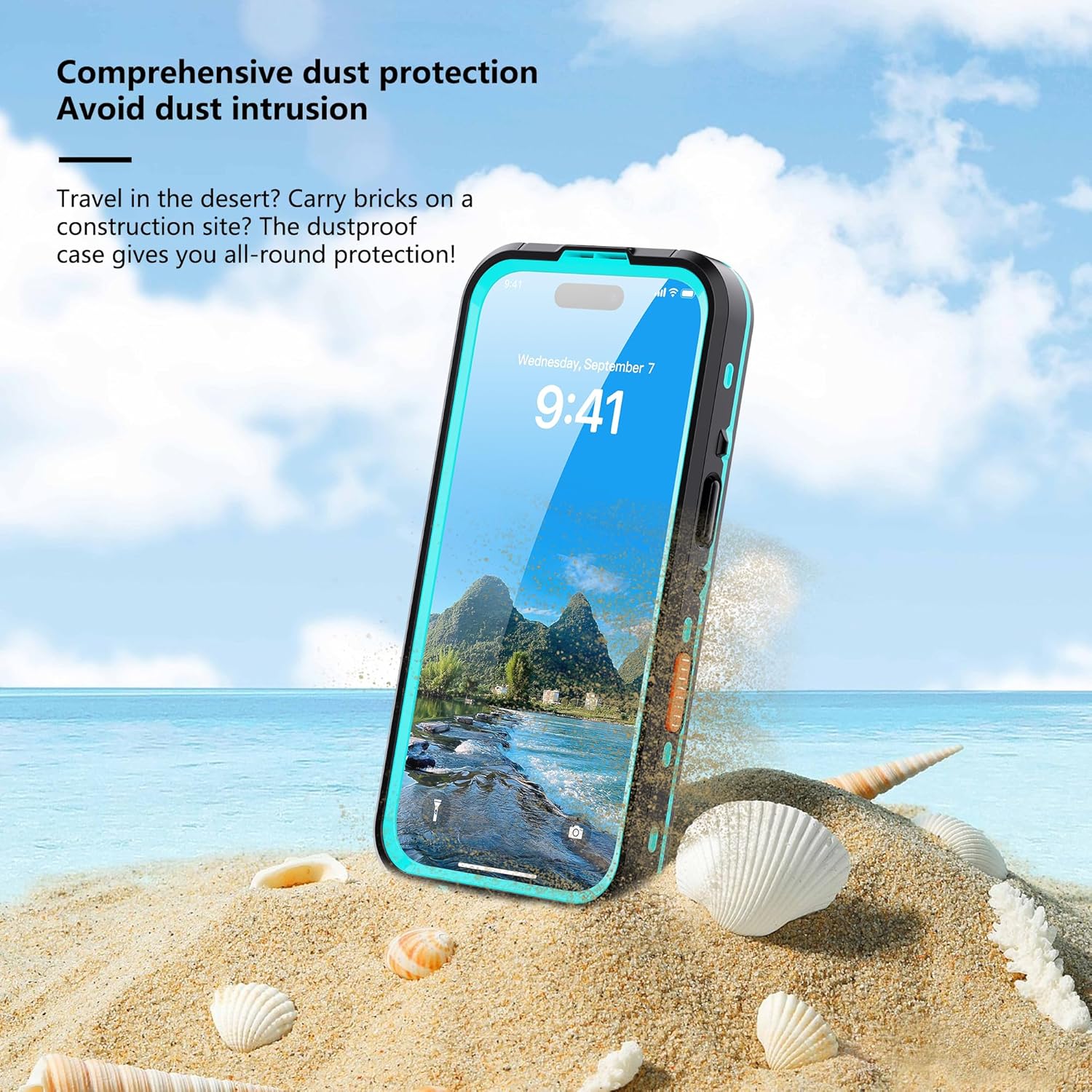 Clear Waterproof Case for iPhone 17 Pro, Swimming Snorkeling Underwater Protective Phone Cover with Built-in Screen Camera Lens Protector, Military Grade Shockproof Drop-Proof, Teal