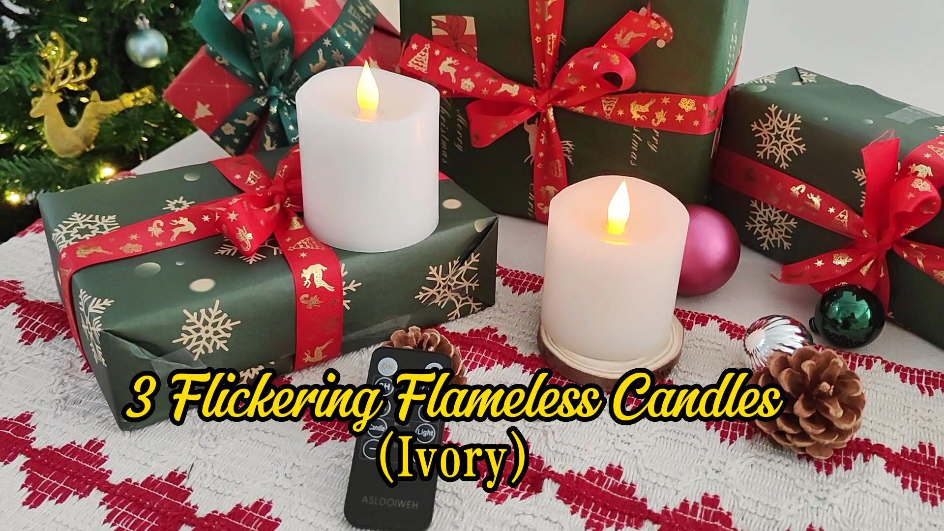 Image of 3x3 Flickering Flameless Candles Set of 2, 2AA Battery Life 600 Hours Battery Candles Flickering with Timer, 3 inch Flameless Candles with Remote for Indoor /Outdoor, White