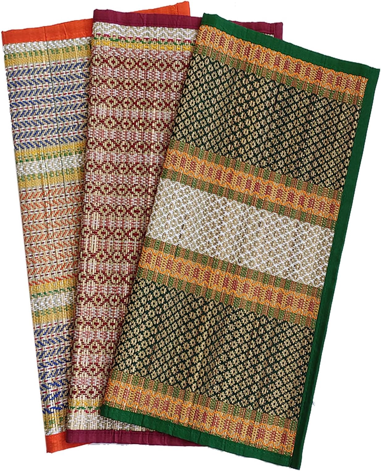 18 X 18 Inch Hand Made Kusha Grass Rectangular Aasan for Pooja (Multicolour) -Pack of 3(Madurkathi River Grass Sedge/Korai)