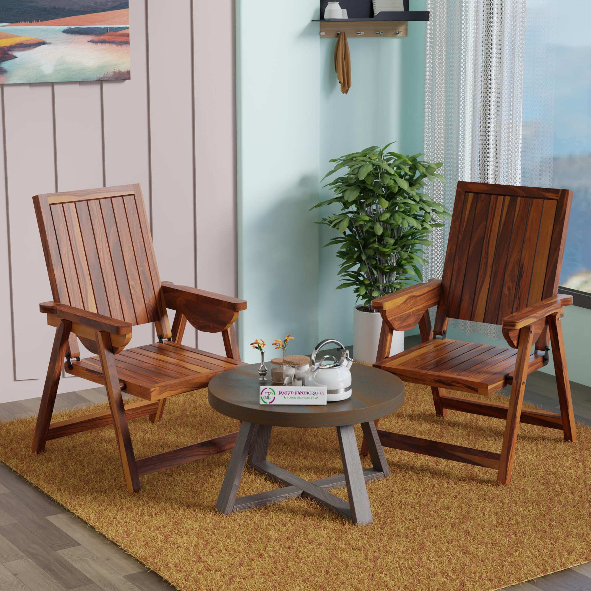 Jangid Handicraft Wooden Folding/Foldable Arm Chair, Set of 2, Solid Wood Sheesham, Brown Finish-picture-33