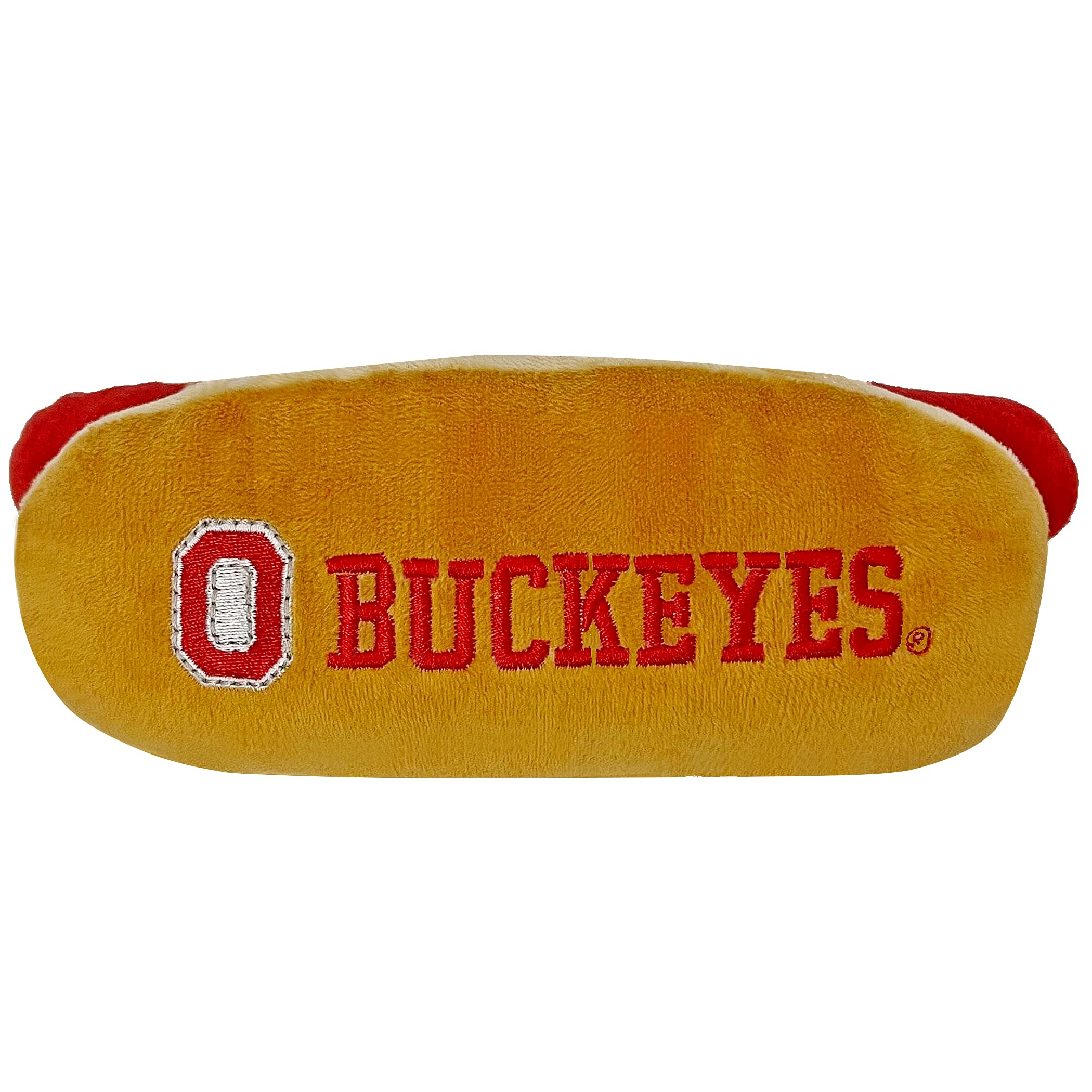NCAA Ohio State Buckeyes HOT Dog Plush Dog & CAT Squeak Toy - Cutest HOT-Dog Snack Plush Toy for Dogs & Cats with Inner Squeaker & Beautiful Football/Basketball Team Name/Logo