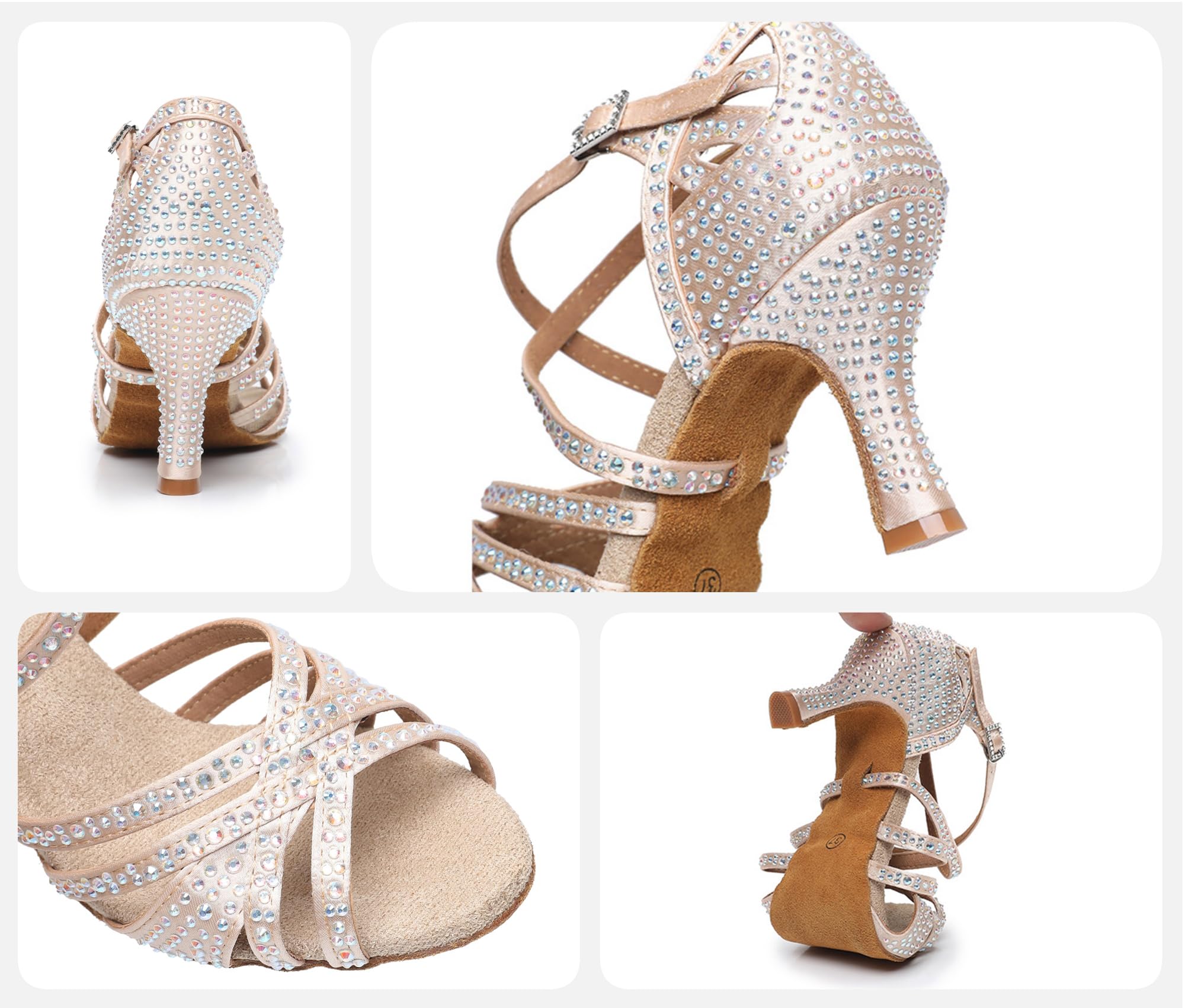 Rosefinch Zapatos de Baile Latino con Diamantes de imitación para Mujer,Moderno Pole Dance Baile de salón Zapatos de Boda Zapatos de latín para niñas Señoras 5/7cm Tacón 34-41EU
