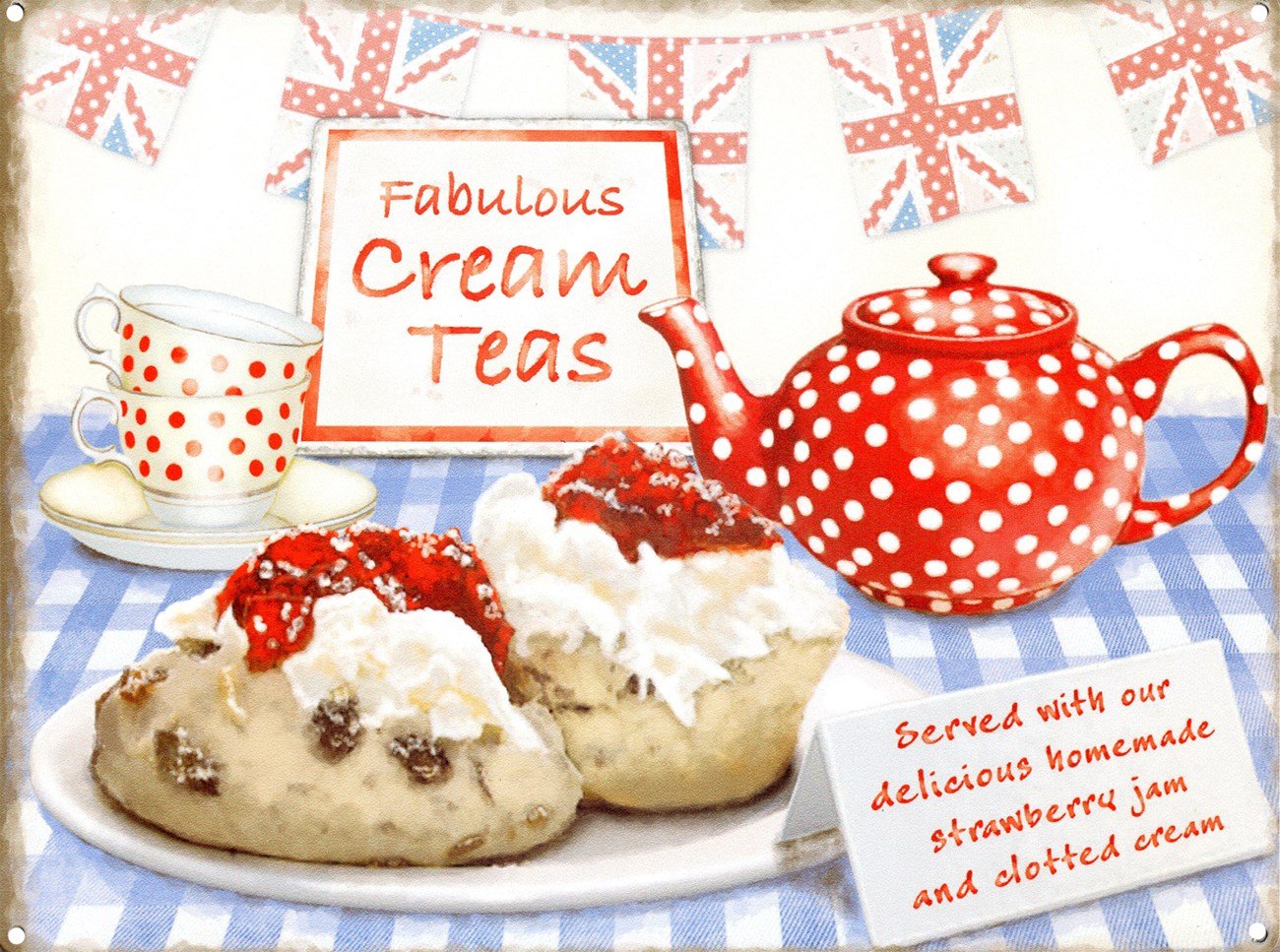 Grindstore Nc Food And Drink Tin Sign Featuring A Very British Cream Tea For Two 40X30cm