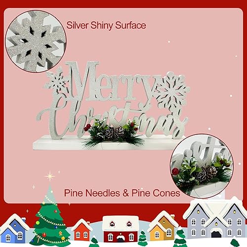 Miniatura 3 de Decoraciones de Navidad, decoración de Navidad con copos de nieve, letrero brillante plateado, casa de campo, decoración rústica de invierno,