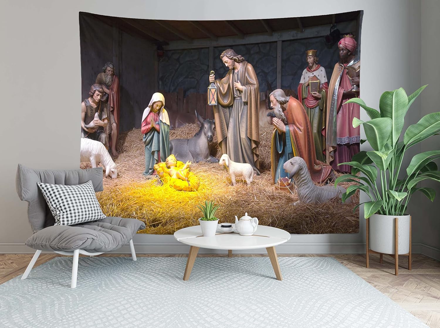 Loccor Chritmas Nativity Scene Tapestry Manger Scene Birth