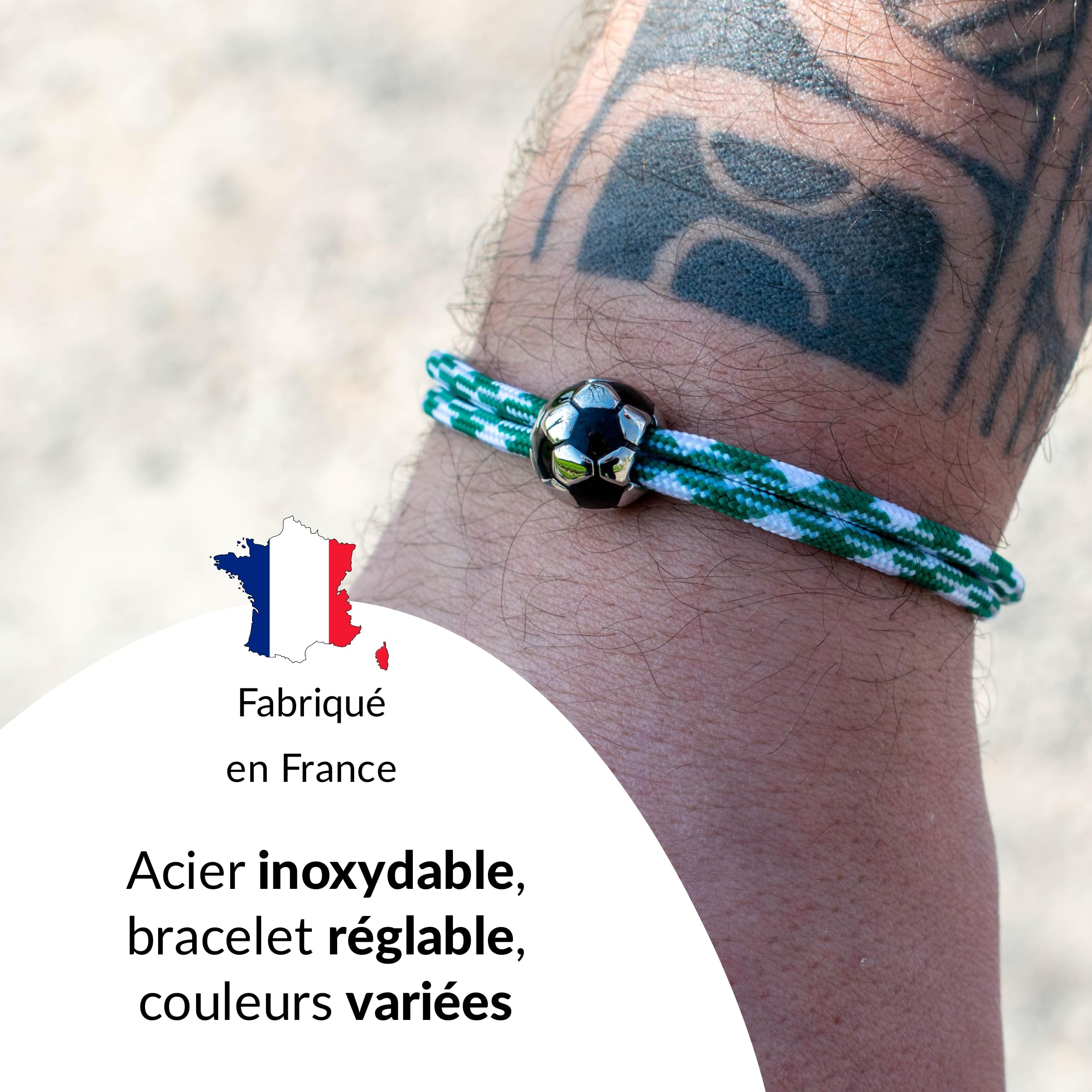 Ernestine - Bracelet Football réglable acier inoxydable - Idée cadeau foot homme enfant - Bracelet sport Foot - Cadeau Homme Noël anniversaire fête des pères - accessoire équipe Football Ville Paris