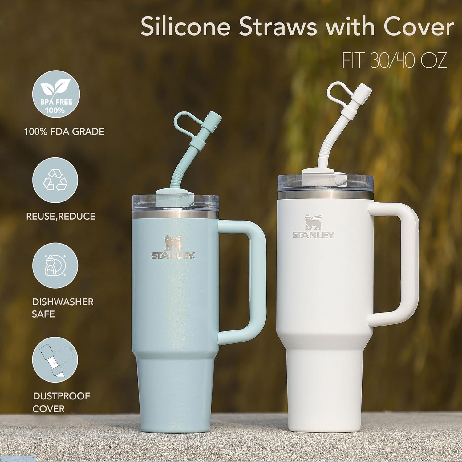 12" Extra Long Silicone Replacement Straw With Cover for Stanley Owala 30/32/40 oz Cup/Tumbler, 6 Pack Reusable Flexible Bent Drinking Straw with Removable Cap/Topper,Stanley Cup Accessories - Image 5