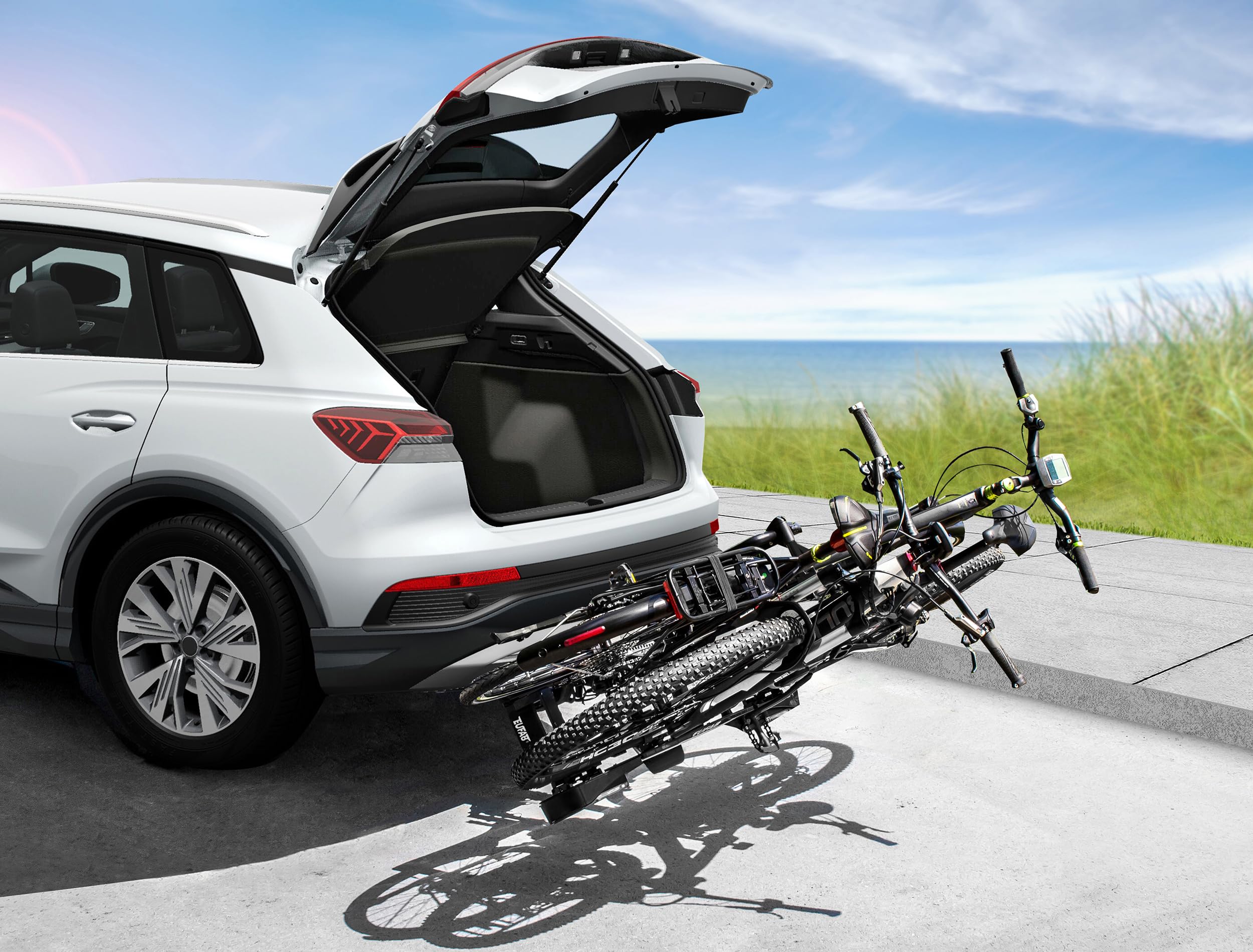 EUFAB 11648ON Porte-vélos Premium 2" Black Edition, Compatible avec vélo électrique, entièrement pré-monté, Protection antivol, pour 2 vélos, pour attelage de remorque, Noir