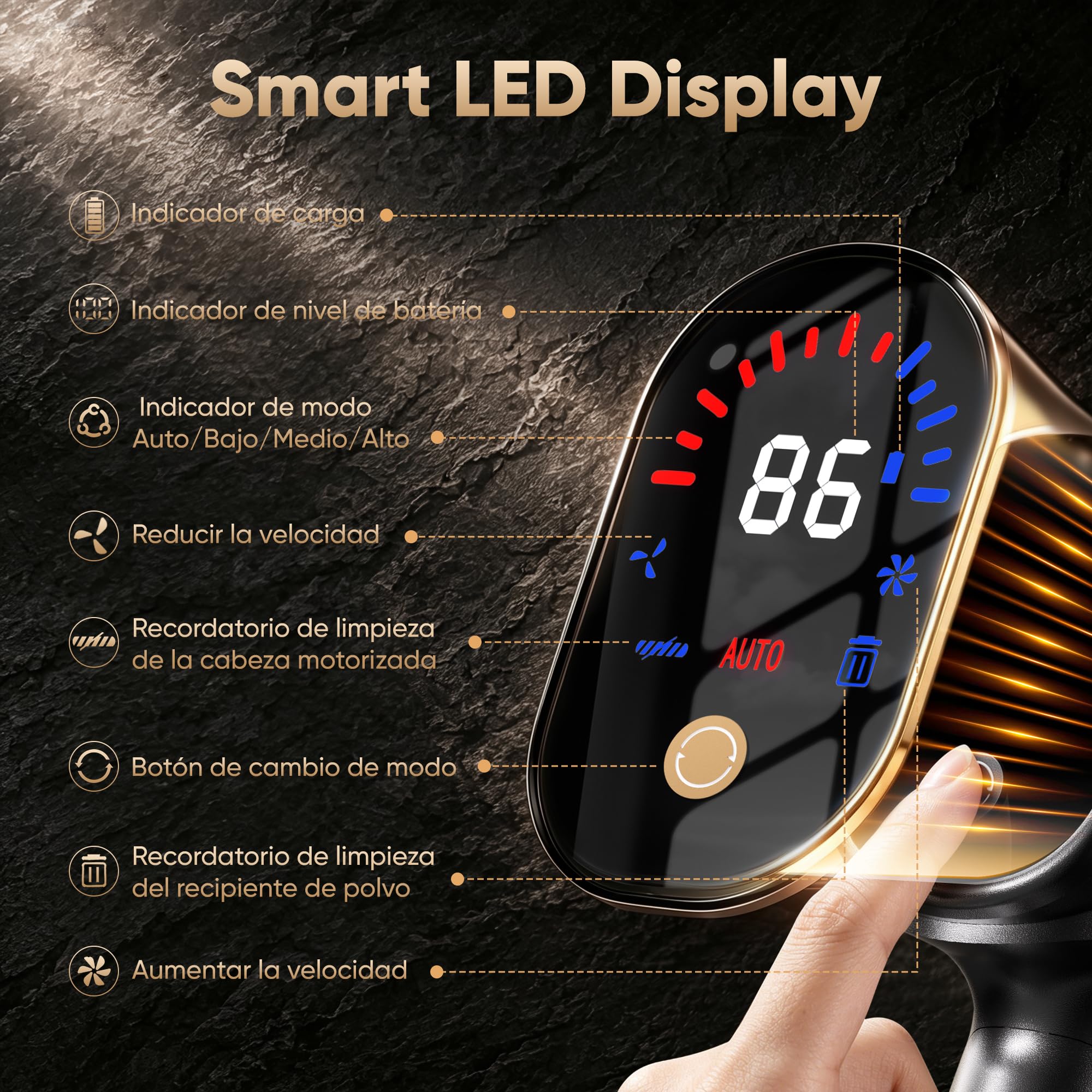 Aspiradora Sin Cable 65kPa/650W/75Min, Aspirador Escoba con Pantalla LED Inteligente, Estación de Carga, Autoportante, Cepillo Antienredos, para Alfombras, Suelos Duros y Pelo de Mascotas