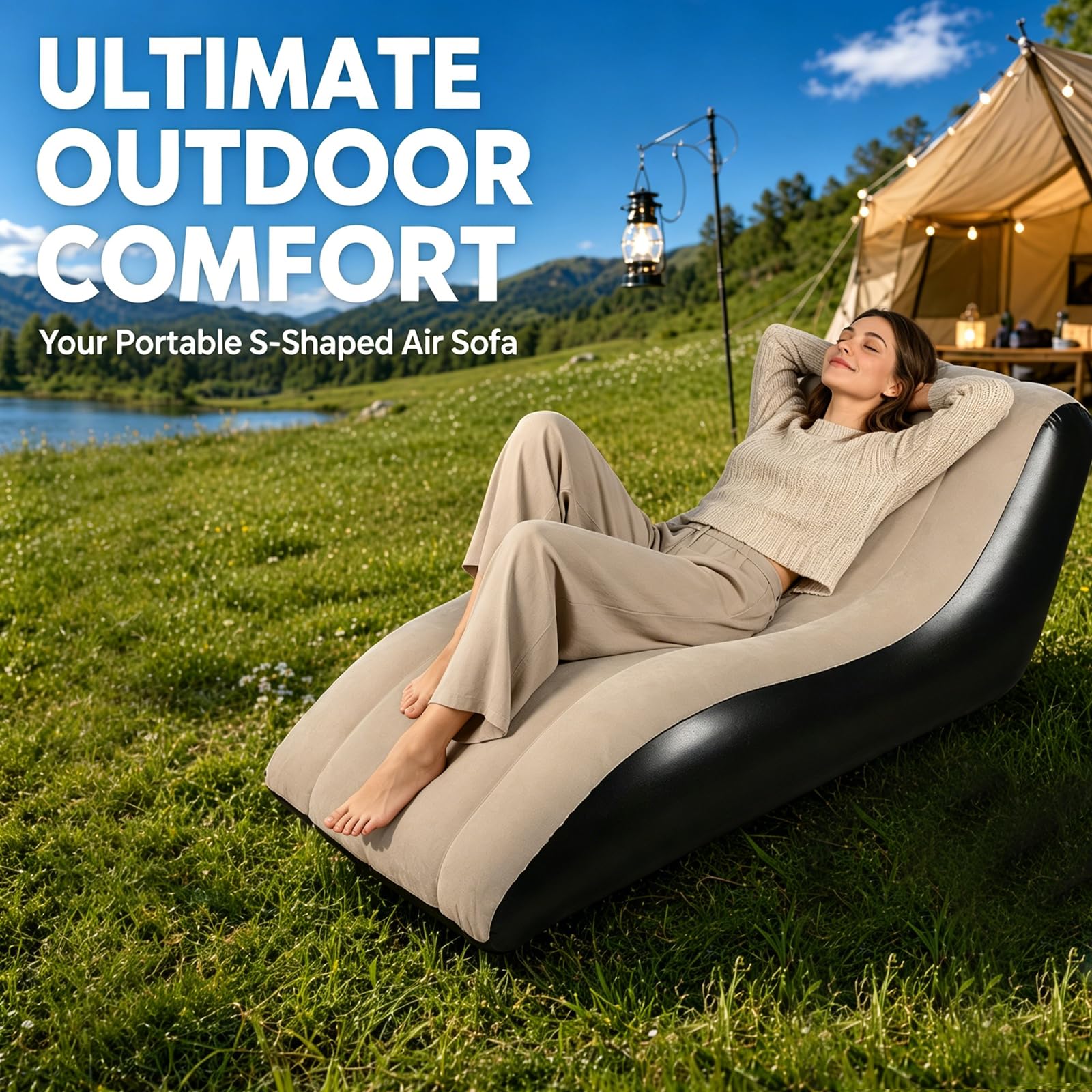 Yuragim Aufblasbares Sofa Aufblasbare Liege, 155x86x67cm Aufblasbare Luftbett mit Luftpumpe, Tragbare Aufblasbare Couch Camping Sofa, Aufblasbarer Sessel Wasserdichtes Luftsofa für Outdoor Strand Park