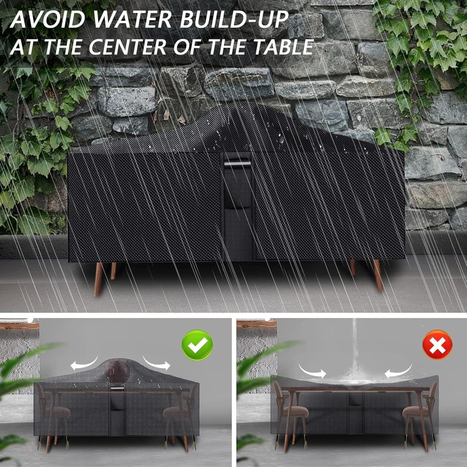 大型防水ガーデンテーブル家具カバー 160x110x75cm(長さx幅x高さ) 420Dオックスフォード生地 屋外パティオセットカバ